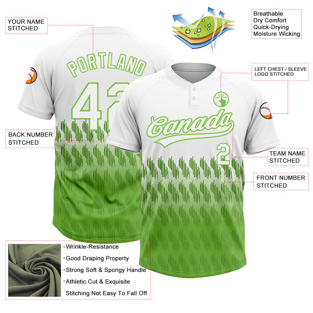 Custom White Neon Green 3D Pattern Lines Two-Button Unisex Softball Jersey view 3