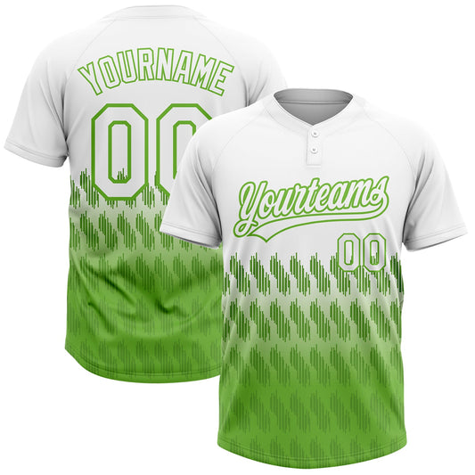 Custom White Neon Green 3D Pattern Lines Two-Button Unisex Softball Jersey - Main View