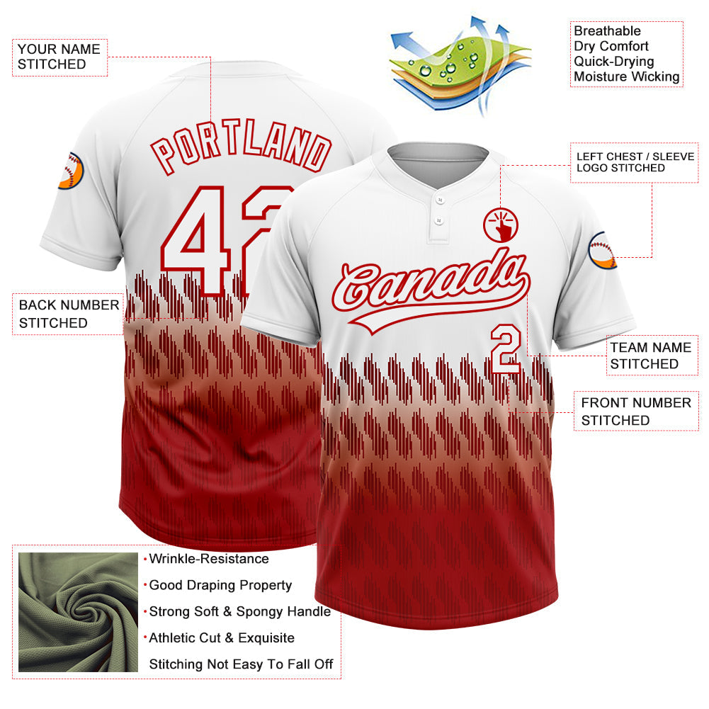 Custom White Red 3D Pattern Lines Two-Button Unisex Softball Jersey view 3