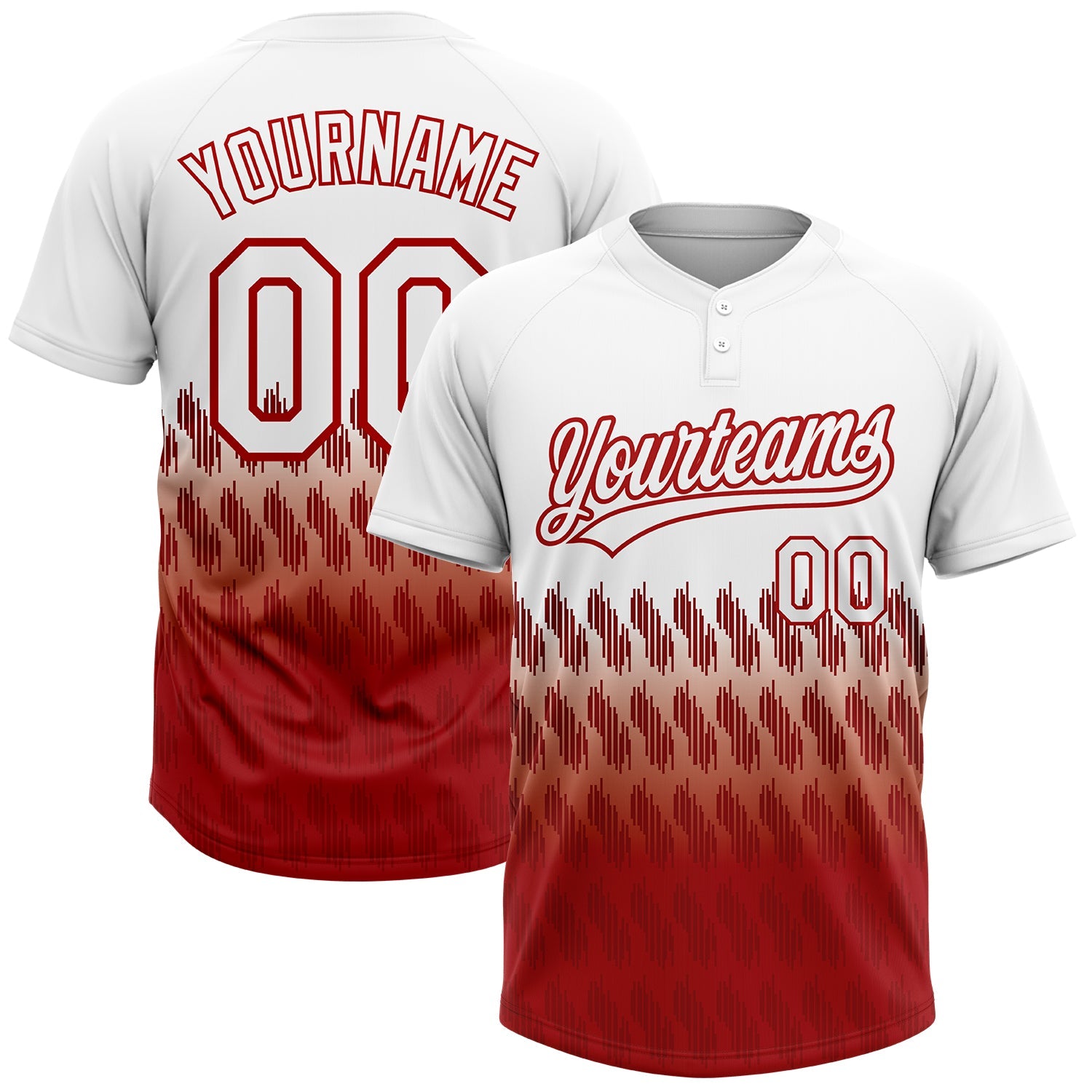 Custom White Red 3D Pattern Lines Two-Button Unisex Softball Jersey - Main View