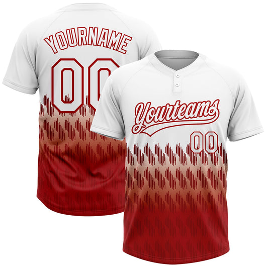 Custom White Red 3D Pattern Lines Two-Button Unisex Softball Jersey - Main View