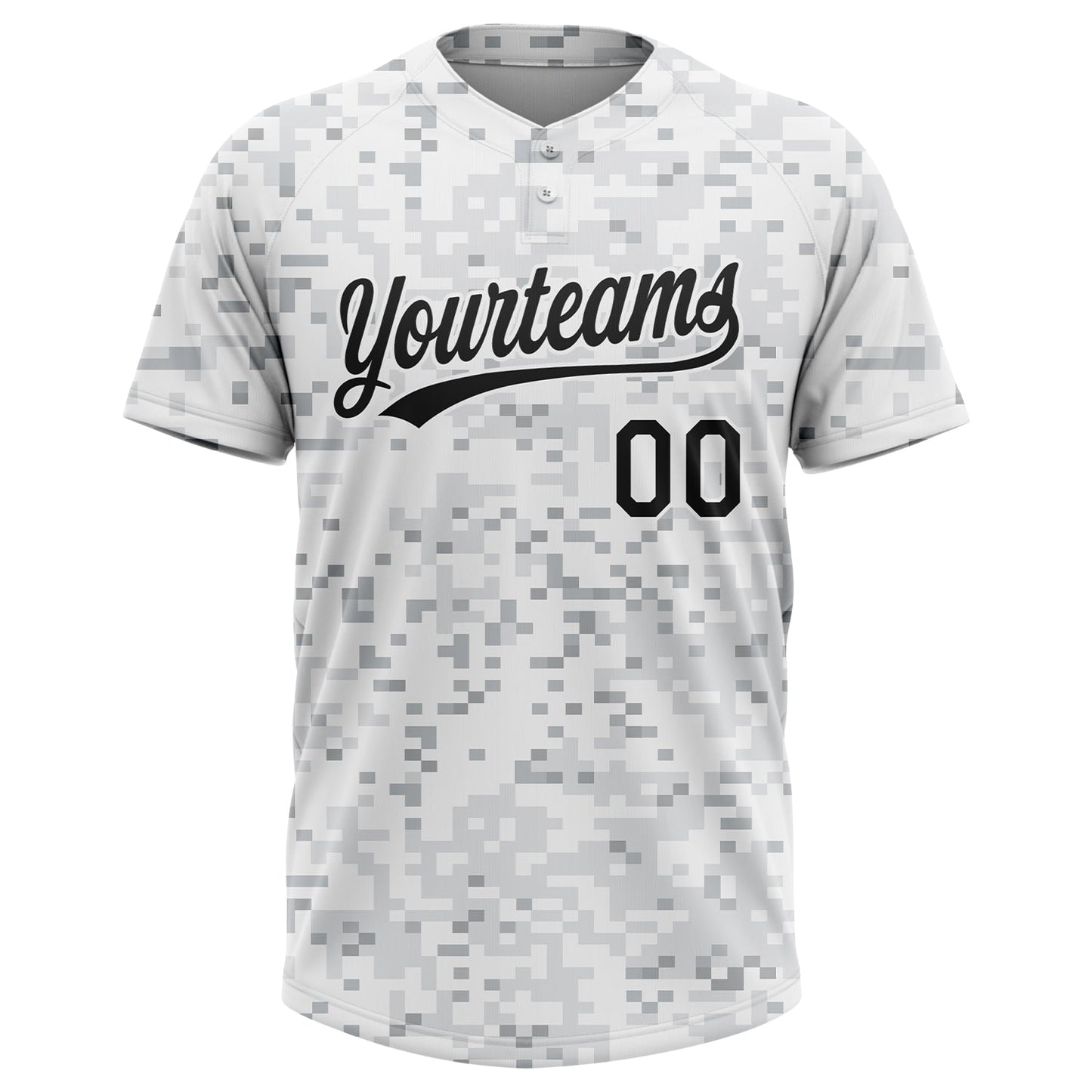 Custom Camo Black-White 3D Arctic Camouflage Two-Button Unisex Softball Jersey view 2