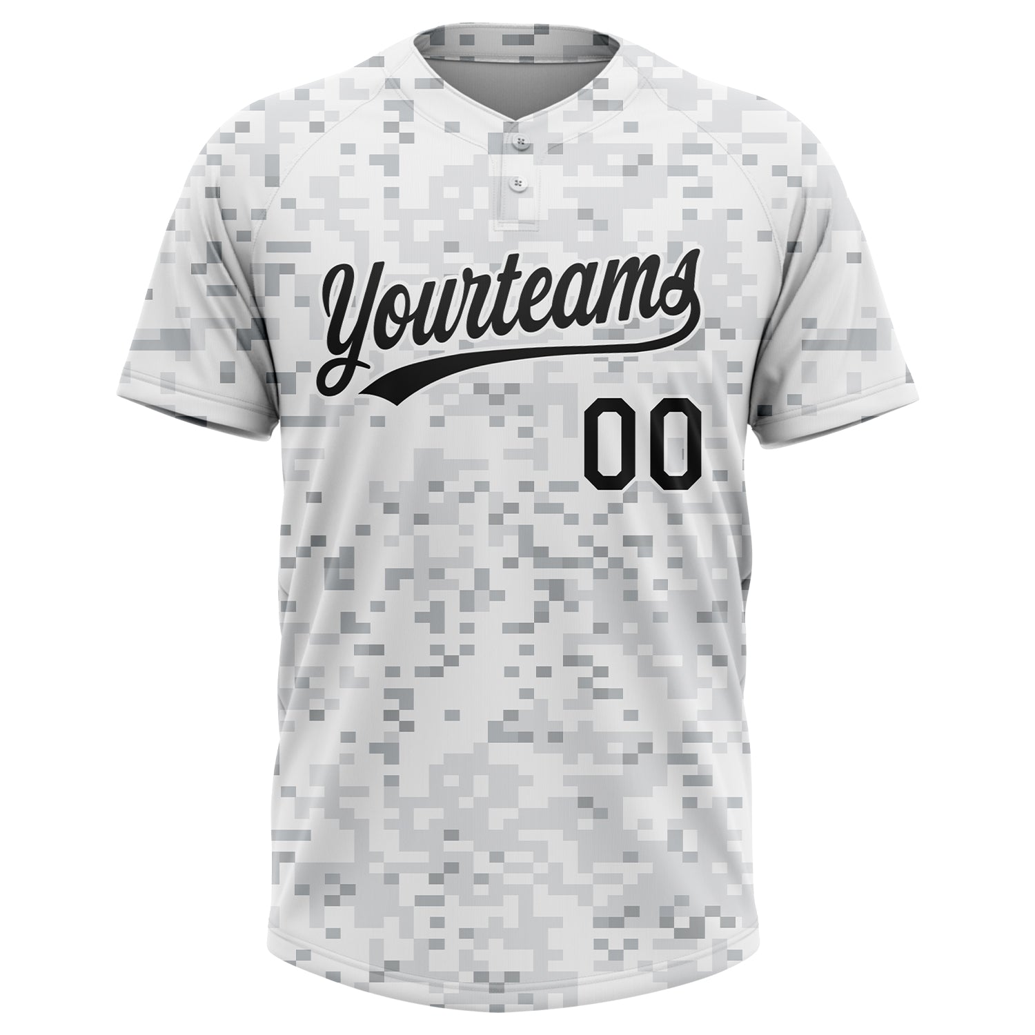 Custom Camo Black-White 3D Arctic Camouflage Two-Button Unisex Softball Jersey view 2