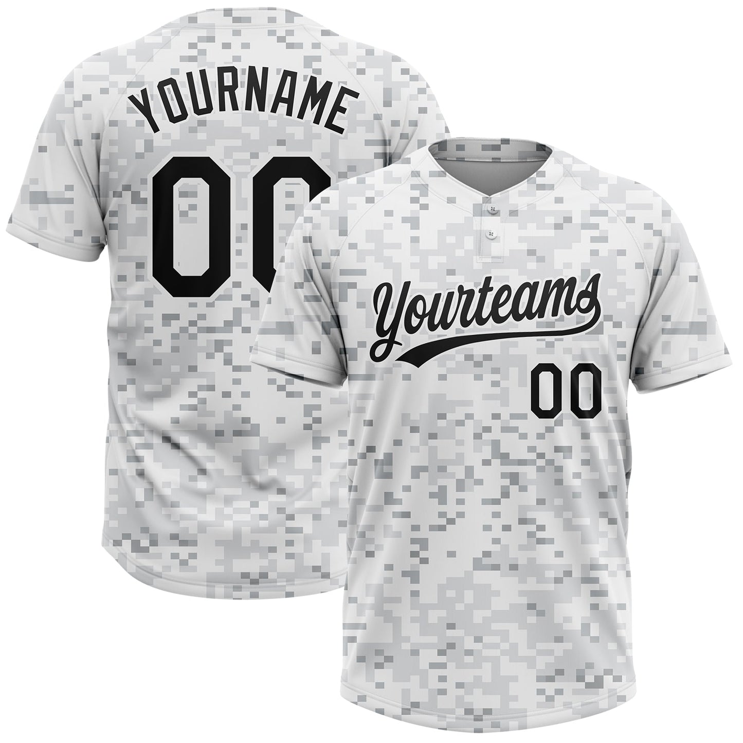 Custom Camo Black-White 3D Arctic Camouflage Two-Button Unisex Softball Jersey - Main View