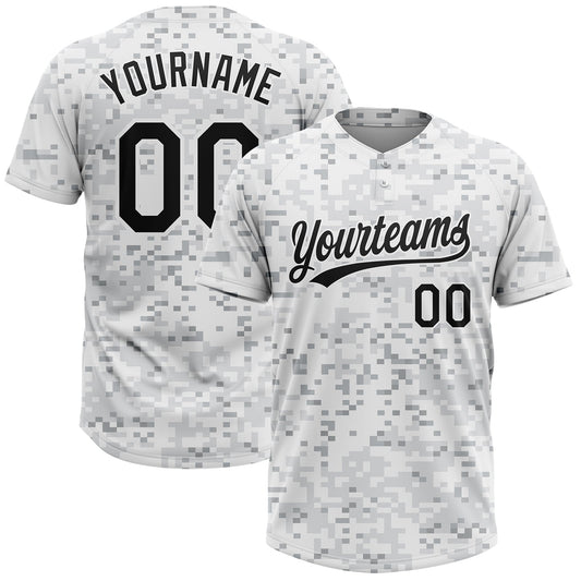 Custom Camo Black-White 3D Arctic Camouflage Two-Button Unisex Softball Jersey - Main View