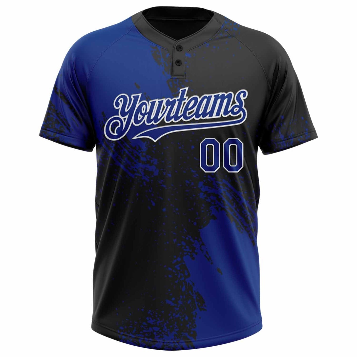 Custom Royal Black-White 3D Pattern Abstract Brush Stroke Two-Button Unisex Softball Jersey view 2