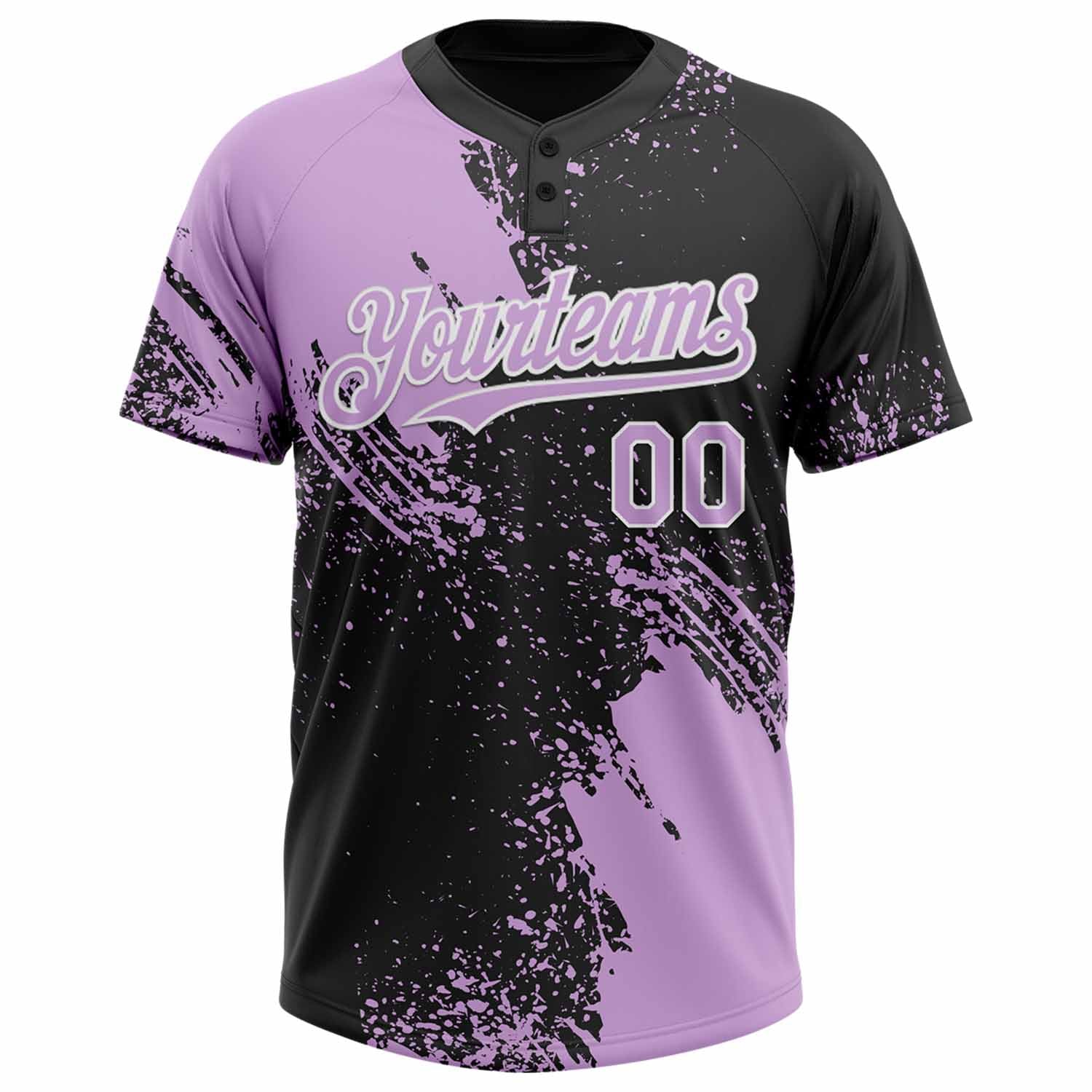Custom Light Purple Black-White 3D Pattern Abstract Brush Stroke Two-Button Unisex Softball Jersey view 2