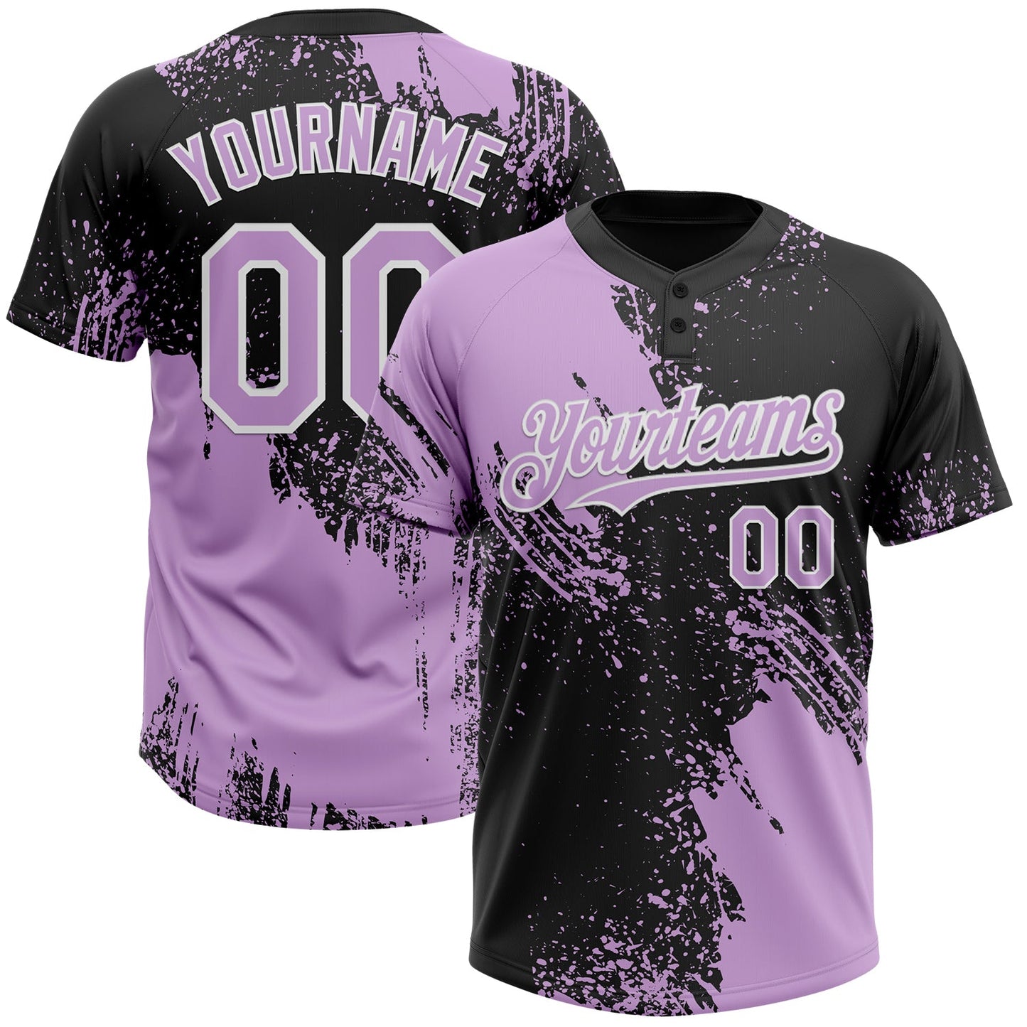 Custom Light Purple Black-White 3D Pattern Abstract Brush Stroke Two-Button Unisex Softball Jersey - Main View