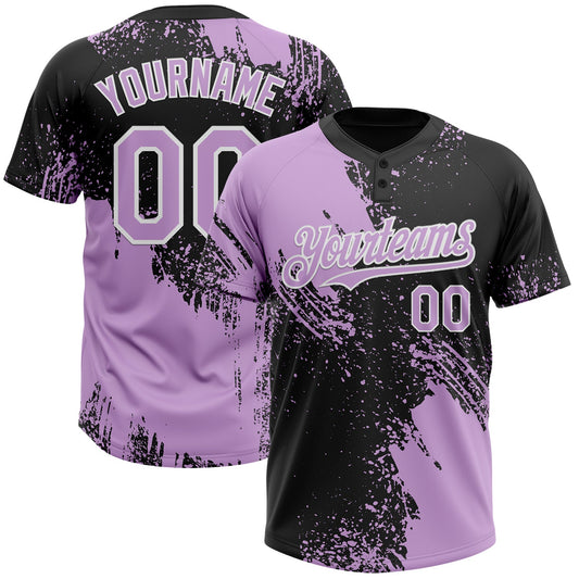 Custom Light Purple Black-White 3D Pattern Abstract Brush Stroke Two-Button Unisex Softball Jersey - Main View