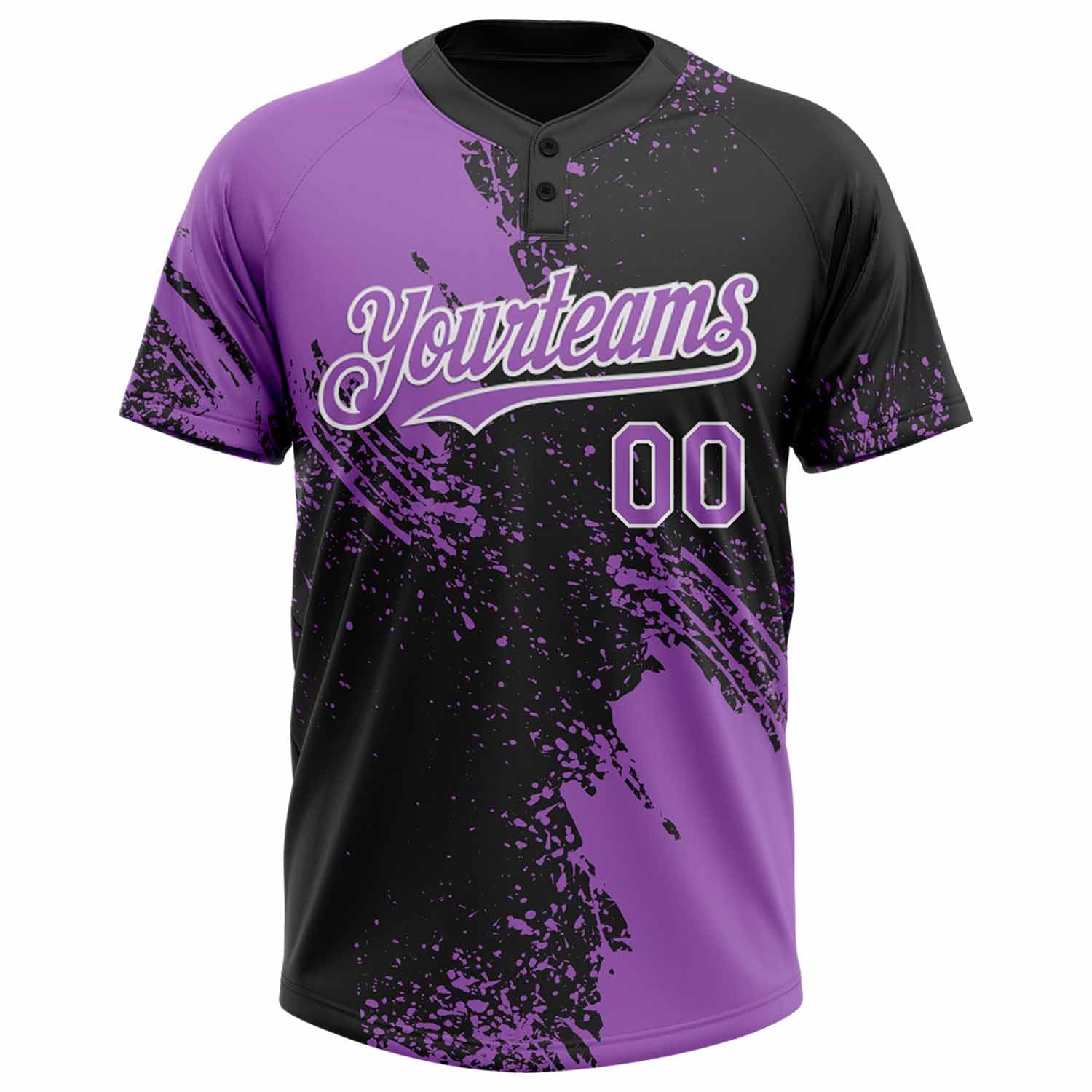 Custom Medium Purple Black-White 3D Pattern Abstract Brush Stroke Two-Button Unisex Softball Jersey view 2