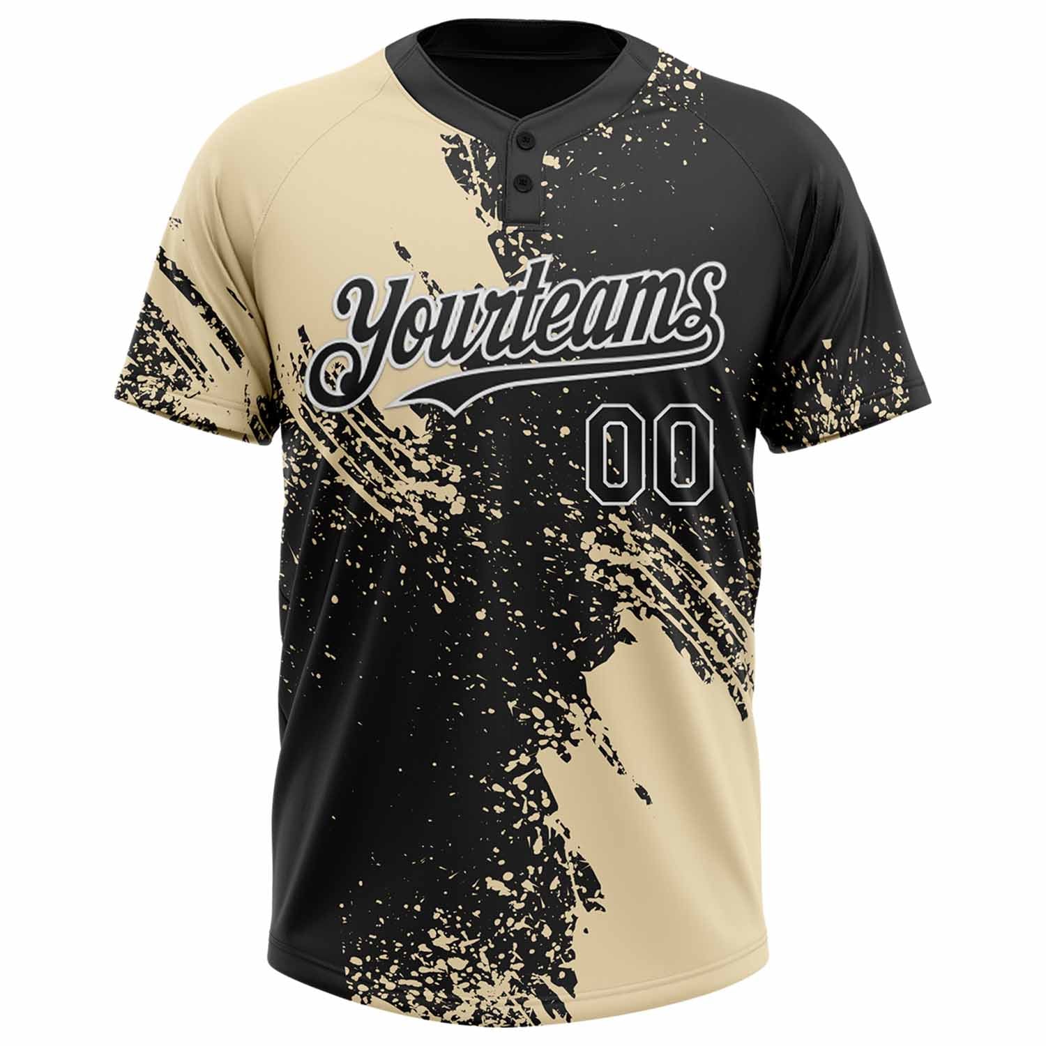 Custom Cream Black-White 3D Pattern Abstract Brush Stroke Two-Button Unisex Softball Jersey view 2