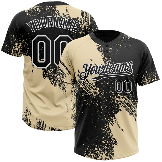 Custom Cream Black-White 3D Pattern Abstract Brush Stroke Two-Button Unisex Softball Jersey - Main View