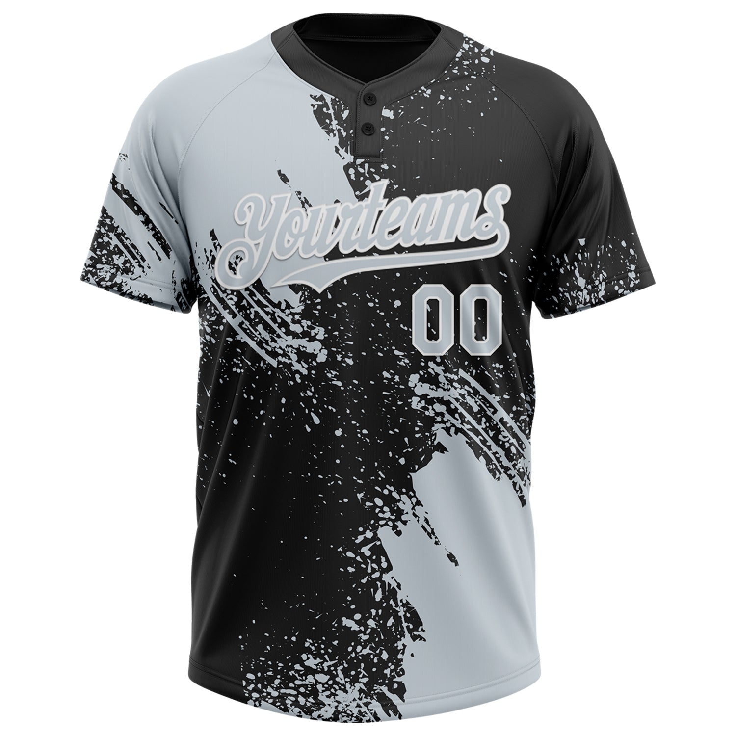 Custom Silver Black-White 3D Pattern Abstract Brush Stroke Two-Button Unisex Softball Jersey view 2