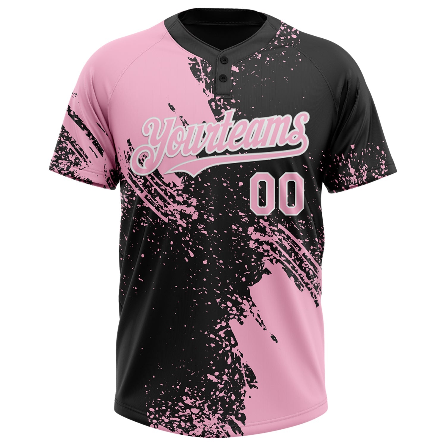Custom Light Pink Black-White 3D Pattern Abstract Brush Stroke Two-Button Unisex Softball Jersey view 2