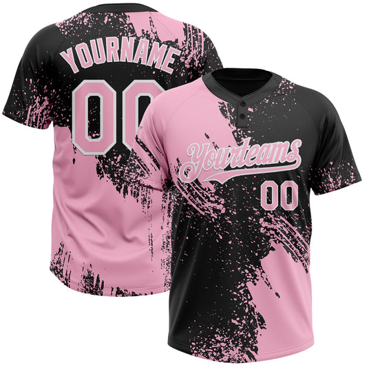 Custom Light Pink Black-White 3D Pattern Abstract Brush Stroke Two-Button Unisex Softball Jersey - Main View