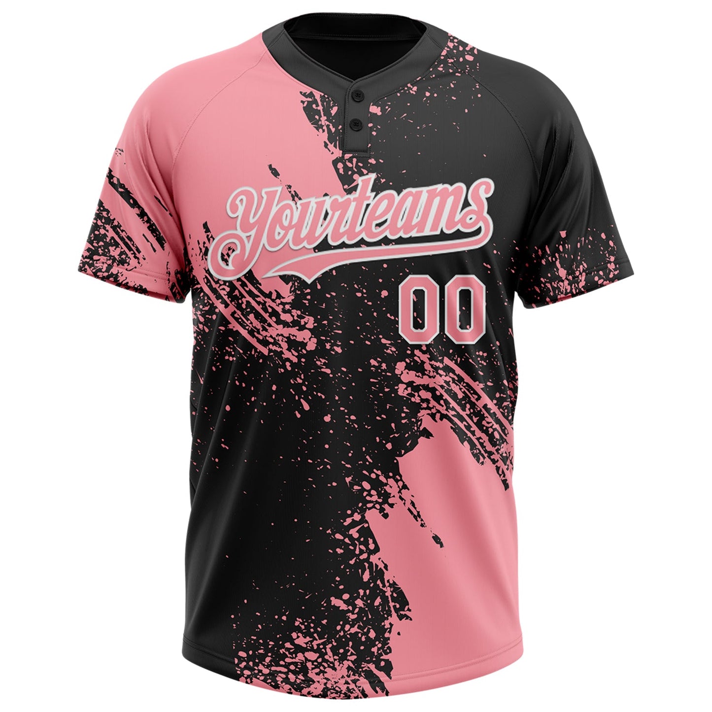 Custom Medium Pink Black-White 3D Pattern Abstract Brush Stroke Two-Button Unisex Softball Jersey view 2