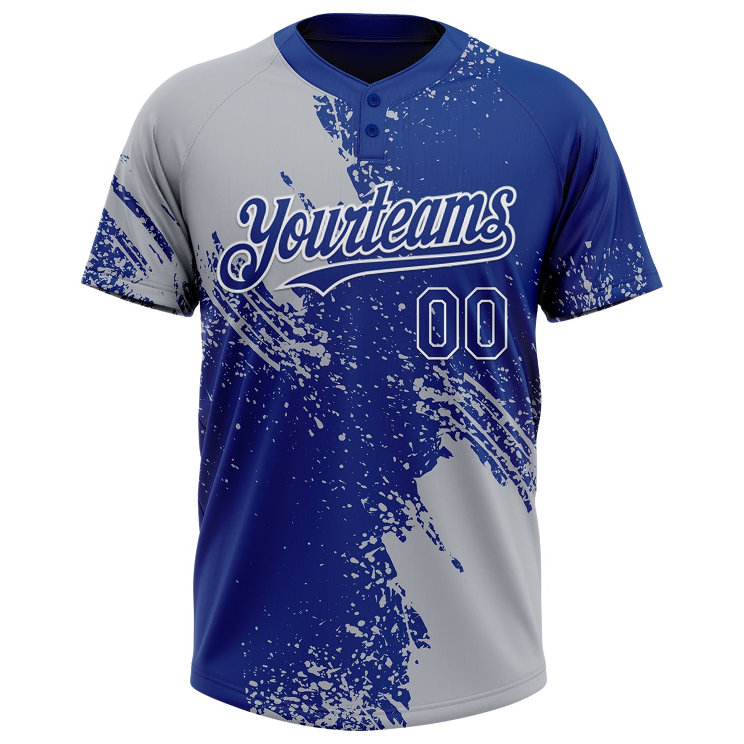 Custom Gray Royal-White 3D Pattern Abstract Brush Stroke Two-Button Unisex Softball Jersey view 2
