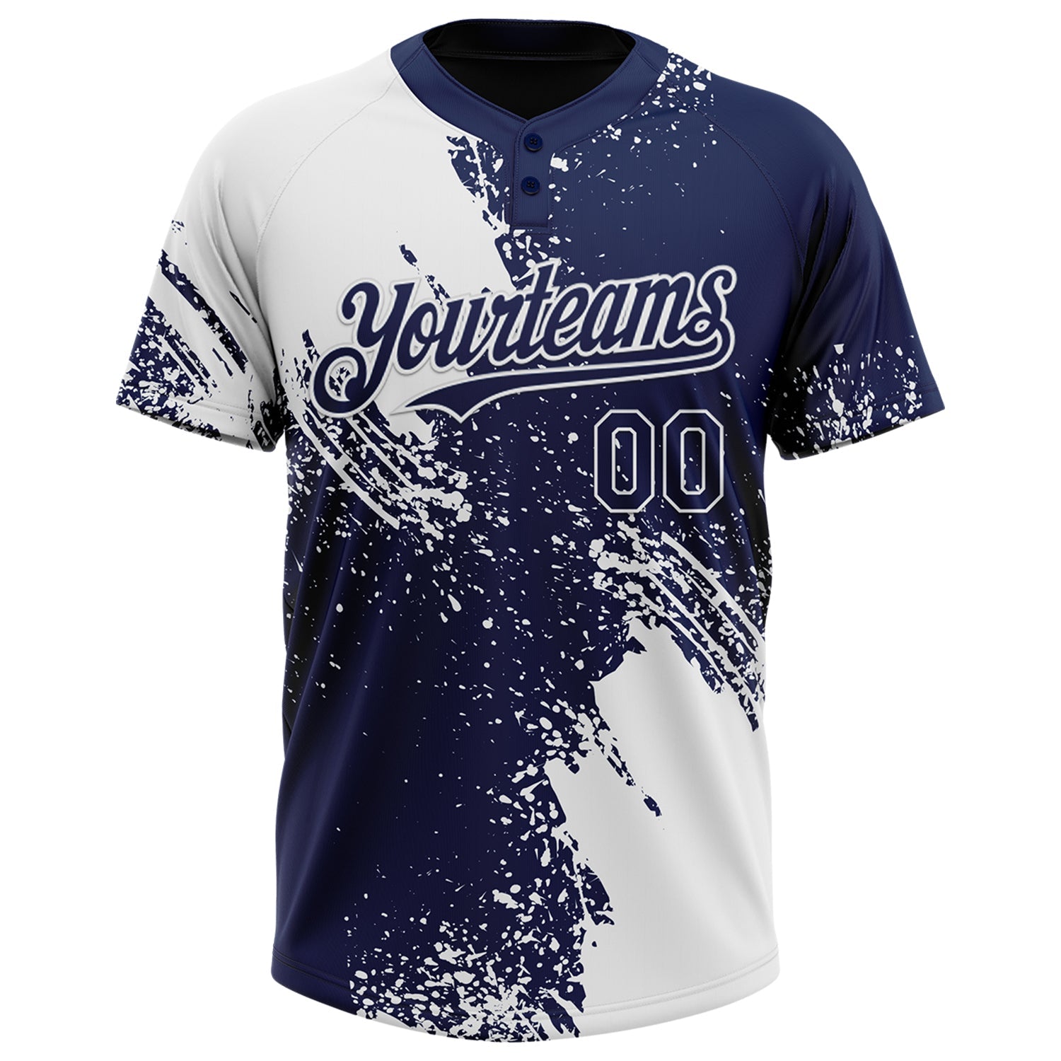 Custom White Navy 3D Pattern Abstract Brush Stroke Two-Button Unisex Softball Jersey view 2