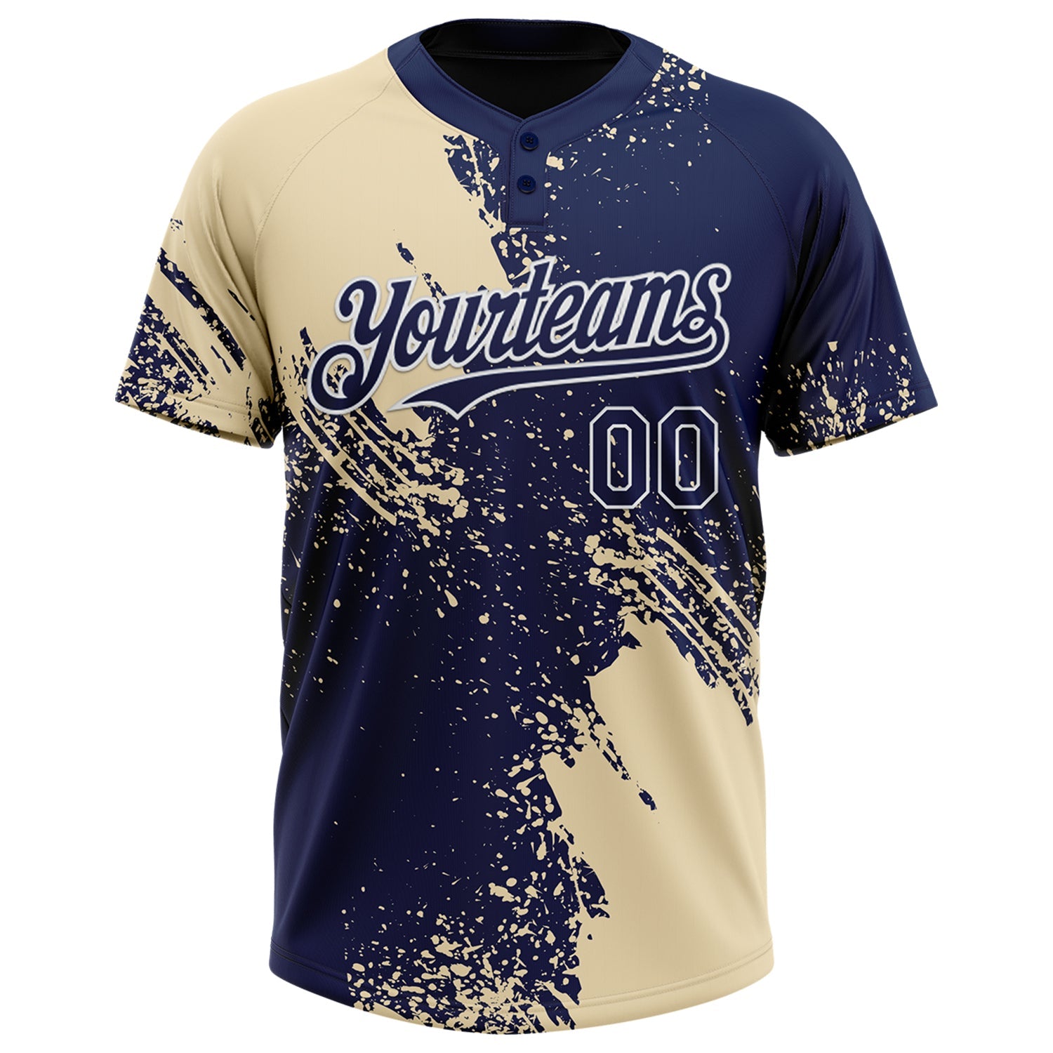 Custom Cream Navy-White 3D Pattern Abstract Brush Stroke Two-Button Unisex Softball Jersey view 2