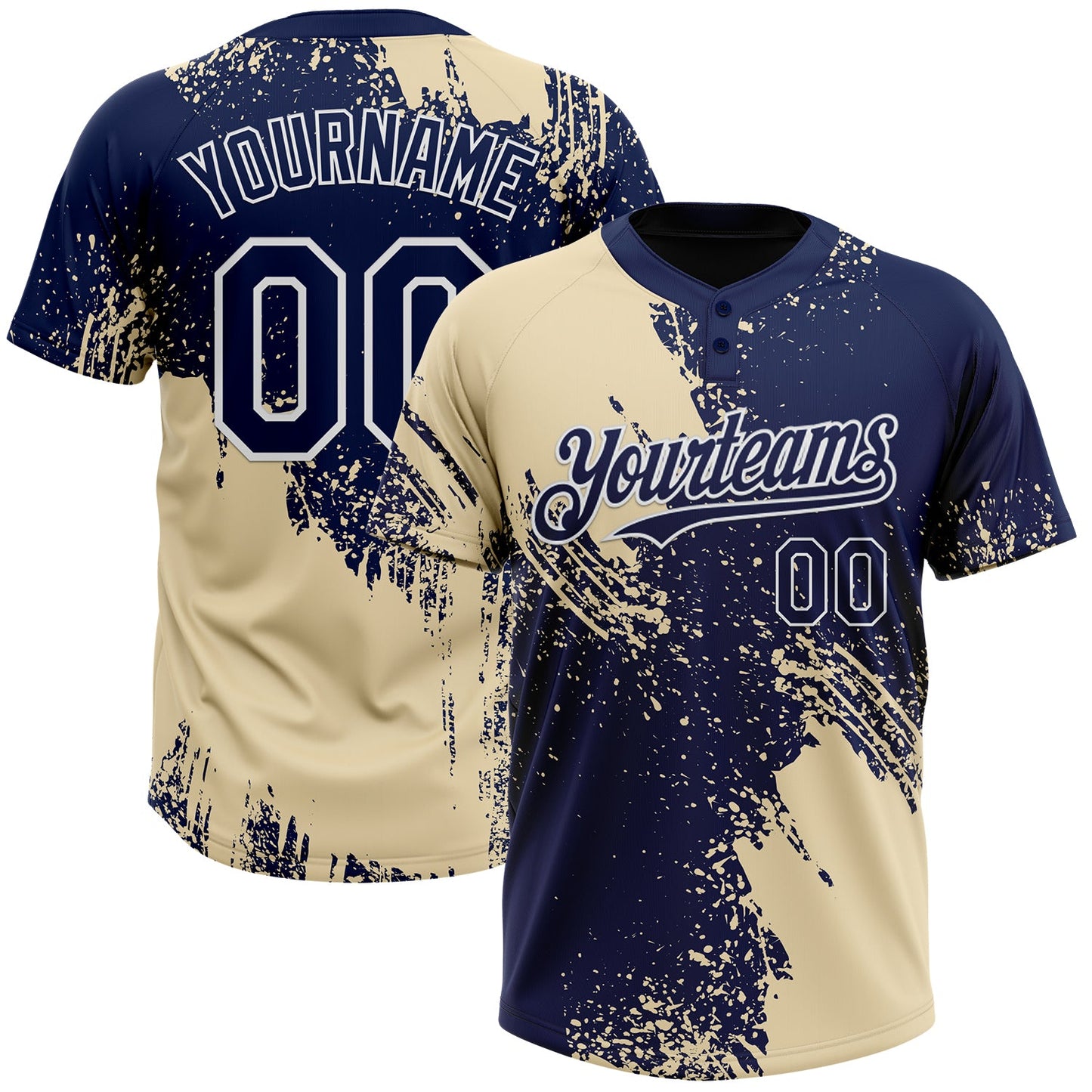 Custom Cream Navy-White 3D Pattern Abstract Brush Stroke Two-Button Unisex Softball Jersey - Main View