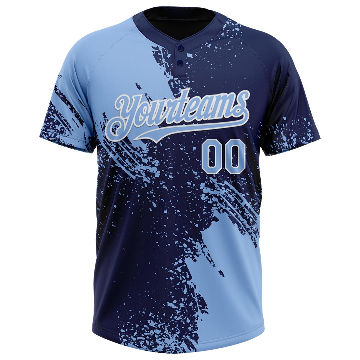 Custom Light Blue Navy-White 3D Pattern Abstract Brush Stroke Two-Button Unisex Softball Jersey view 2