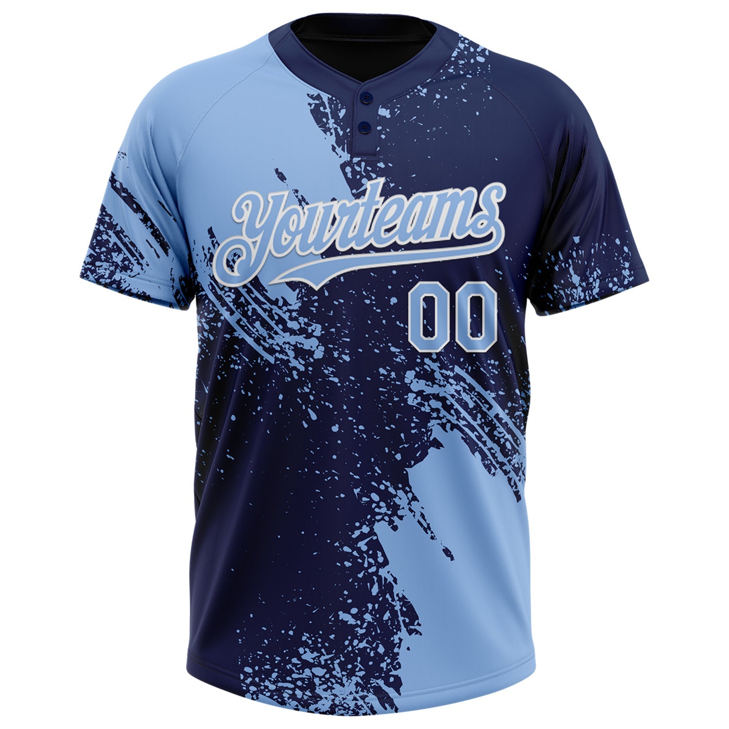 Custom Light Blue Navy-White 3D Pattern Abstract Brush Stroke Two-Button Unisex Softball Jersey view 2