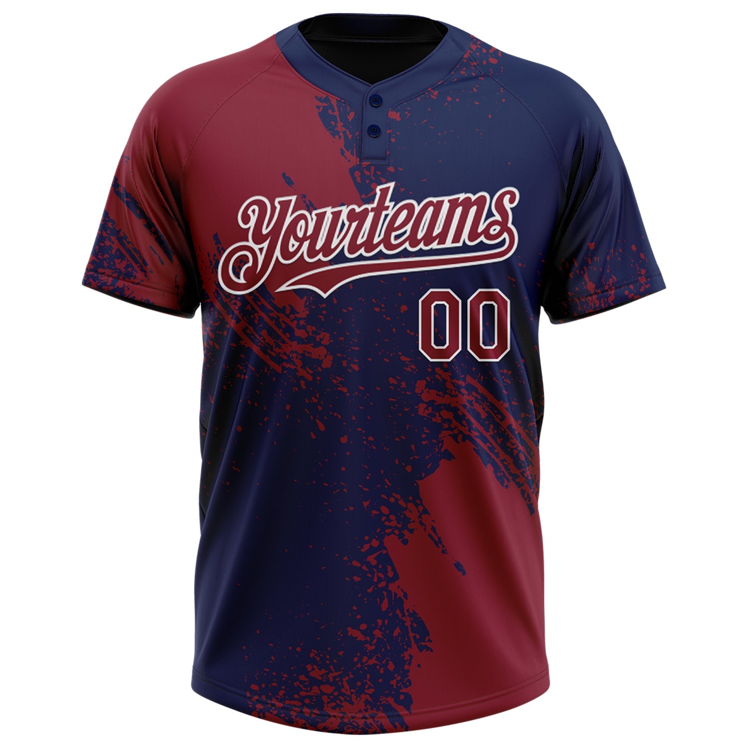 Custom Crimson Navy-White 3D Pattern Abstract Brush Stroke Two-Button Unisex Softball Jersey view 2