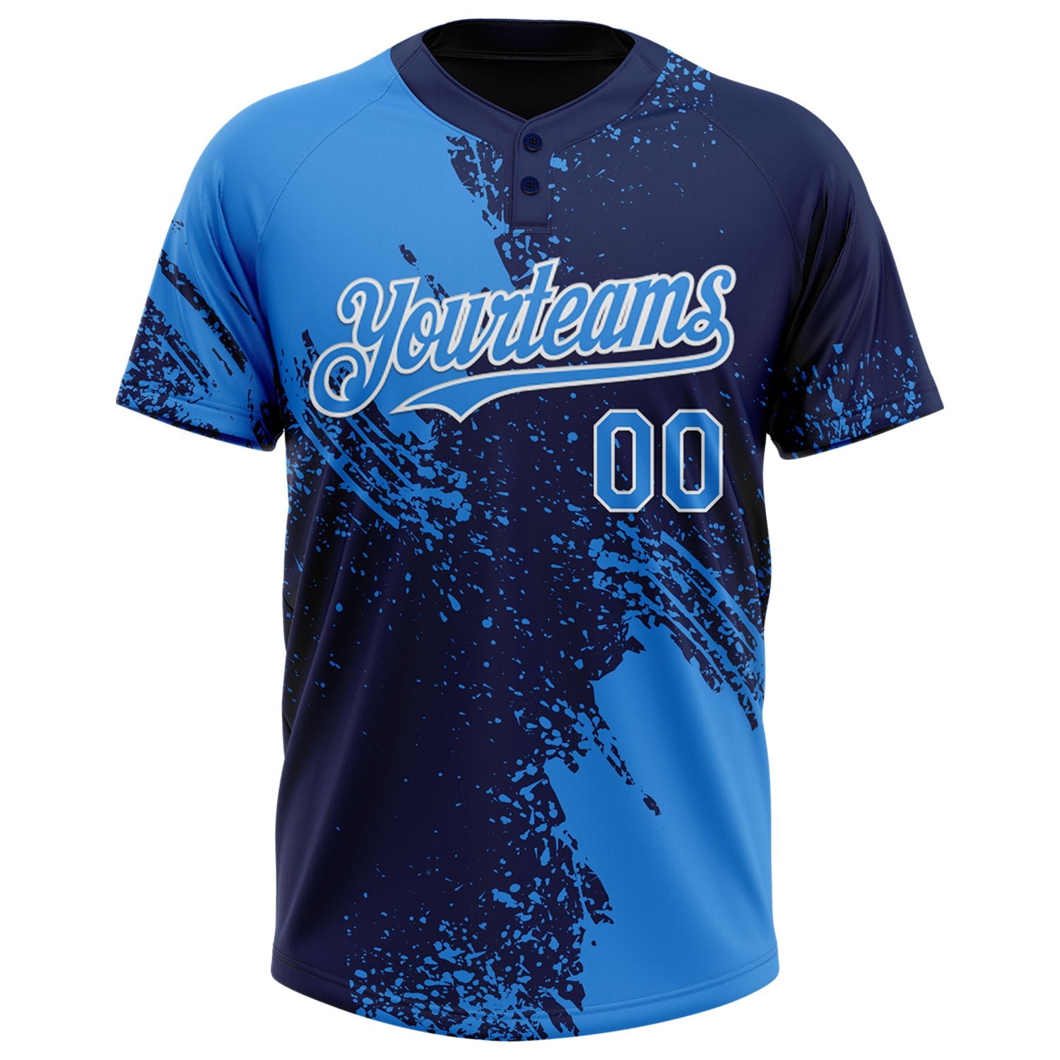 Custom Electric Blue Navy-White 3D Pattern Abstract Brush Stroke Two-Button Unisex Softball Jersey view 2