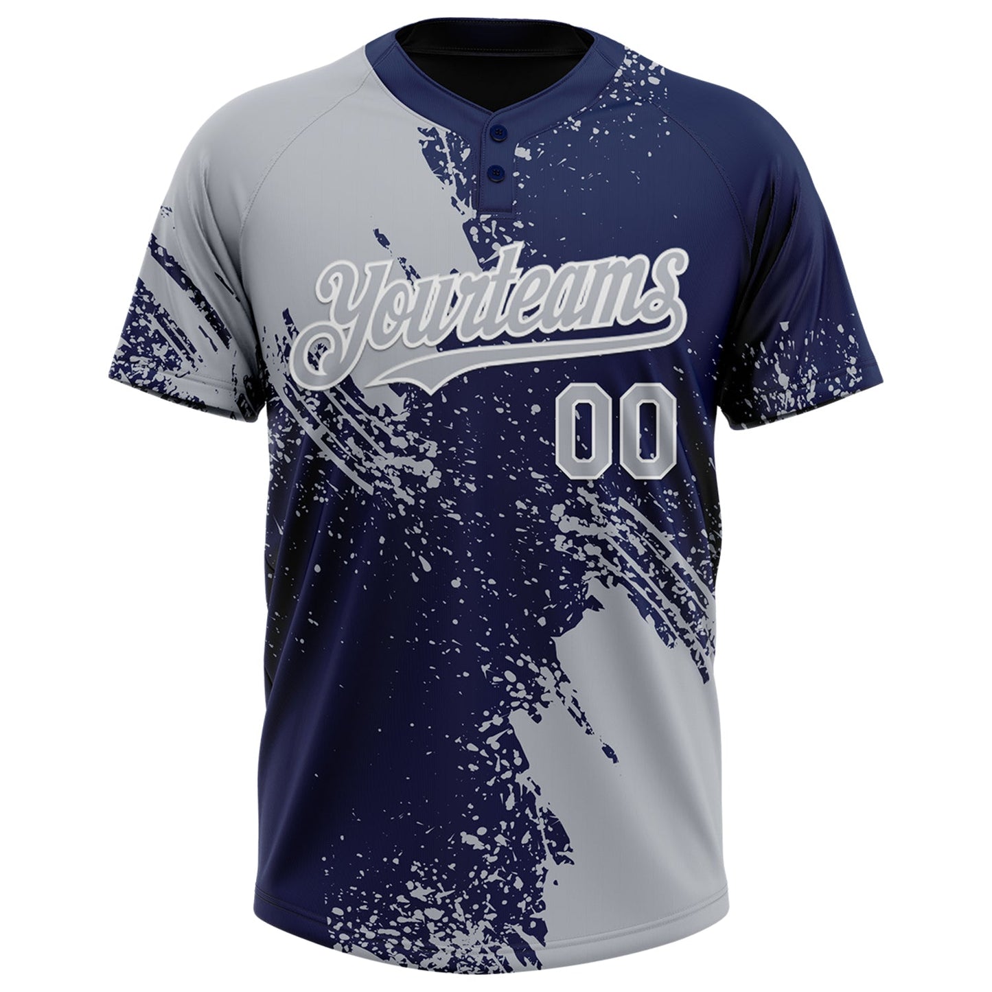 Custom Gray Navy-White 3D Pattern Abstract Brush Stroke Two-Button Unisex Softball Jersey view 2