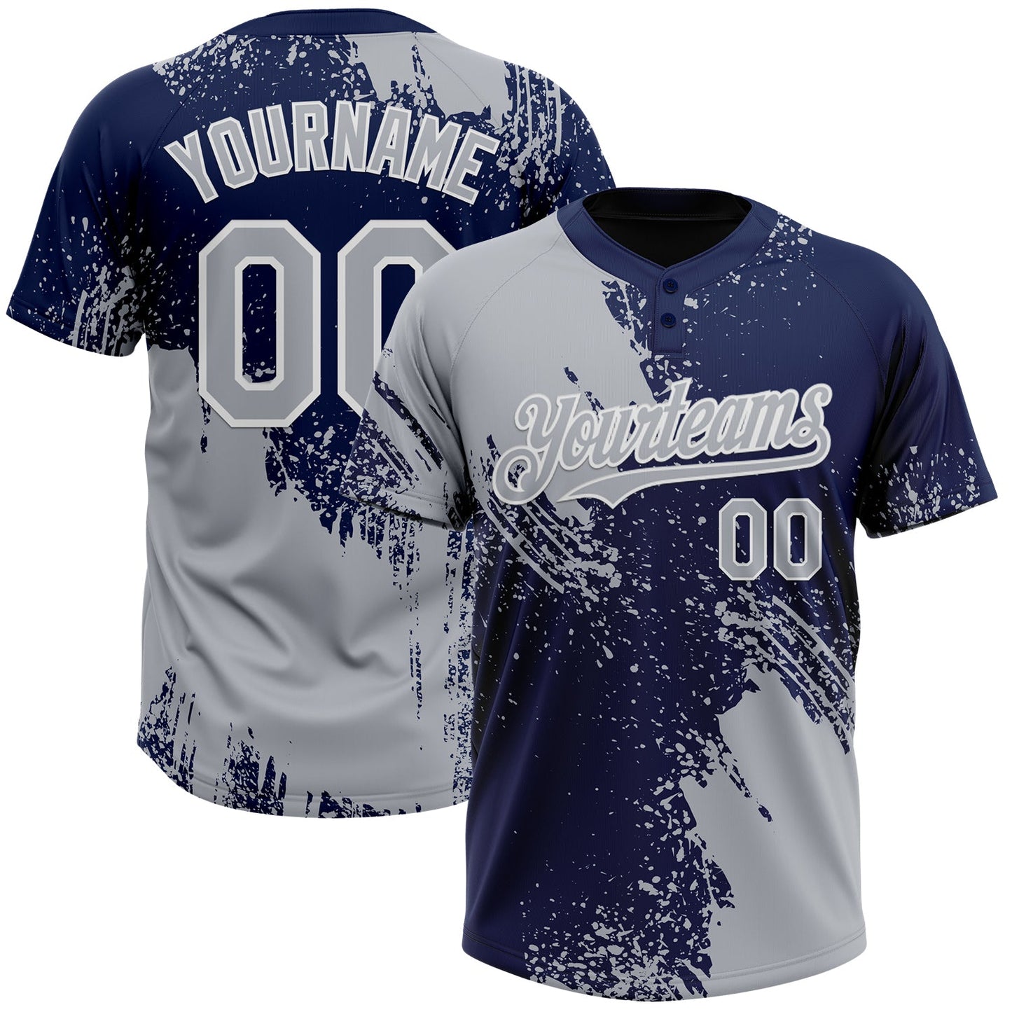 Custom Gray Navy-White 3D Pattern Abstract Brush Stroke Two-Button Unisex Softball Jersey - Main View