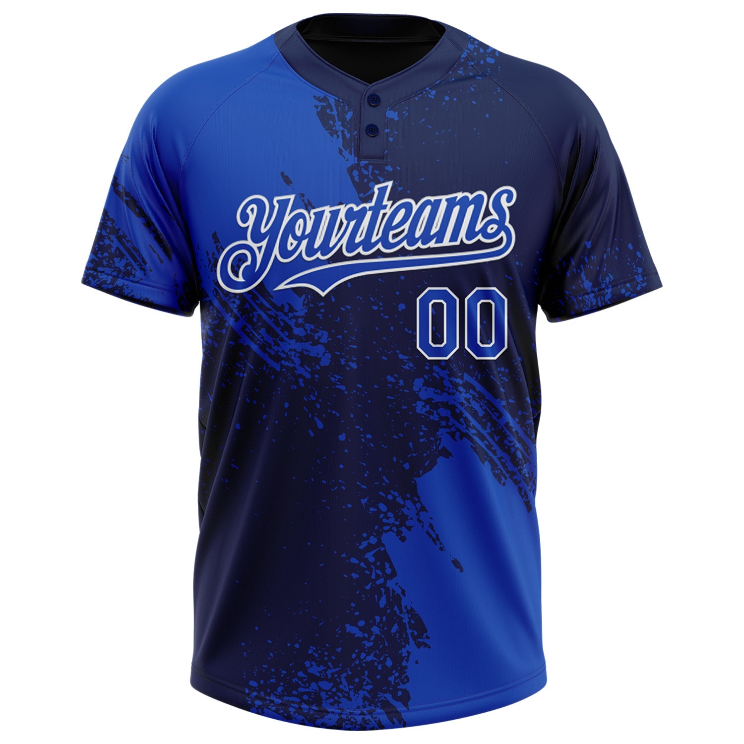 Custom Thunder Blue Navy-White 3D Pattern Abstract Brush Stroke Two-Button Unisex Softball Jersey view 2