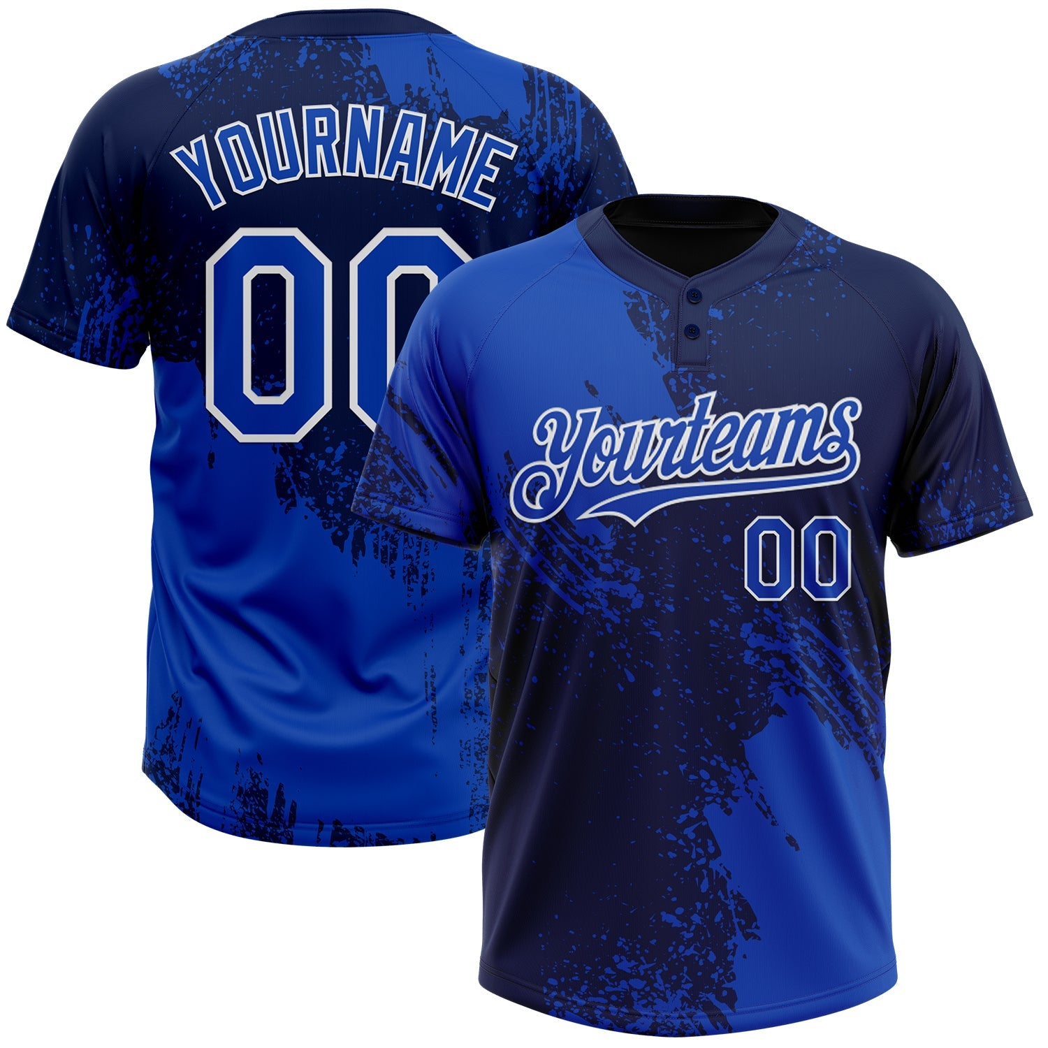 Custom Thunder Blue Navy-White 3D Pattern Abstract Brush Stroke Two-Button Unisex Softball Jersey - Main View