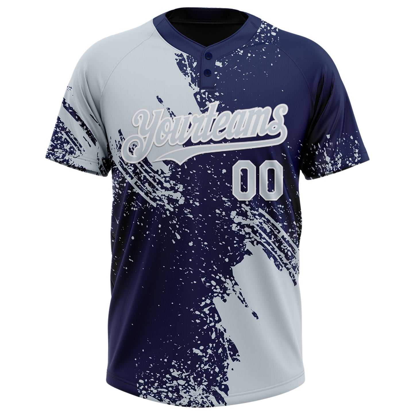 Custom Silver Navy-White 3D Pattern Abstract Brush Stroke Two-Button Unisex Softball Jersey view 2