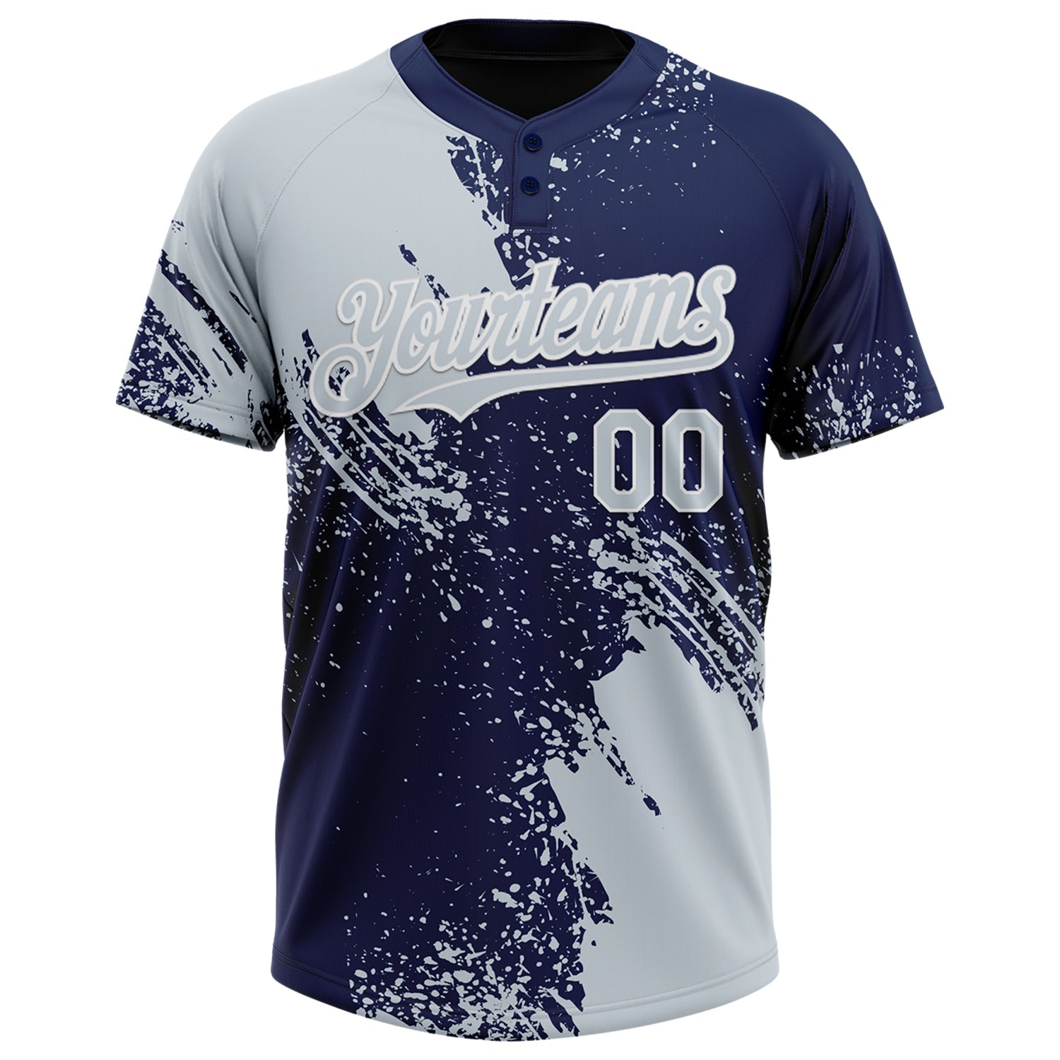 Custom Silver Navy-White 3D Pattern Abstract Brush Stroke Two-Button Unisex Softball Jersey view 2