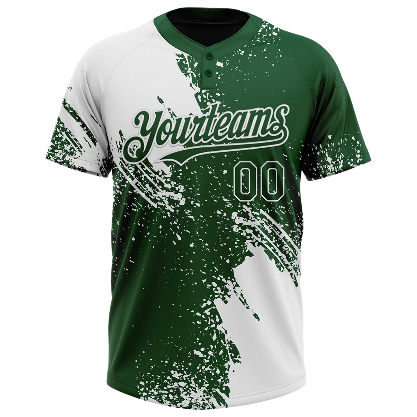 Custom White Green 3D Pattern Abstract Brush Stroke Two-Button Unisex Softball Jersey view 2