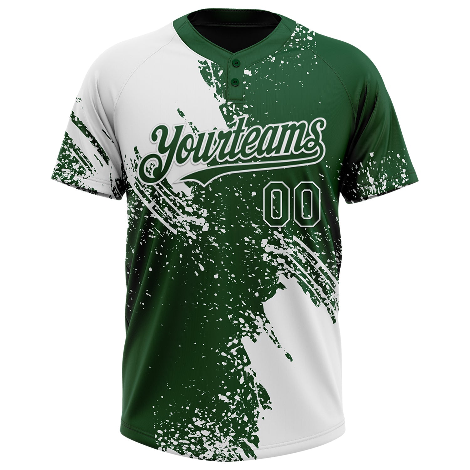 Custom White Green 3D Pattern Abstract Brush Stroke Two-Button Unisex Softball Jersey view 2