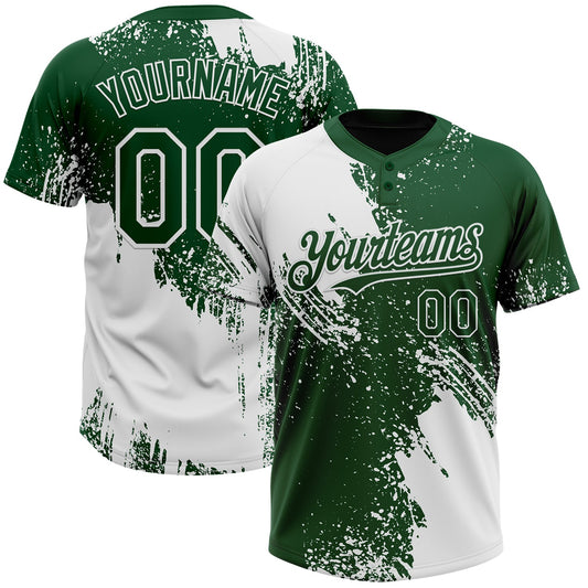 Custom White Green 3D Pattern Abstract Brush Stroke Two-Button Unisex Softball Jersey - Main View
