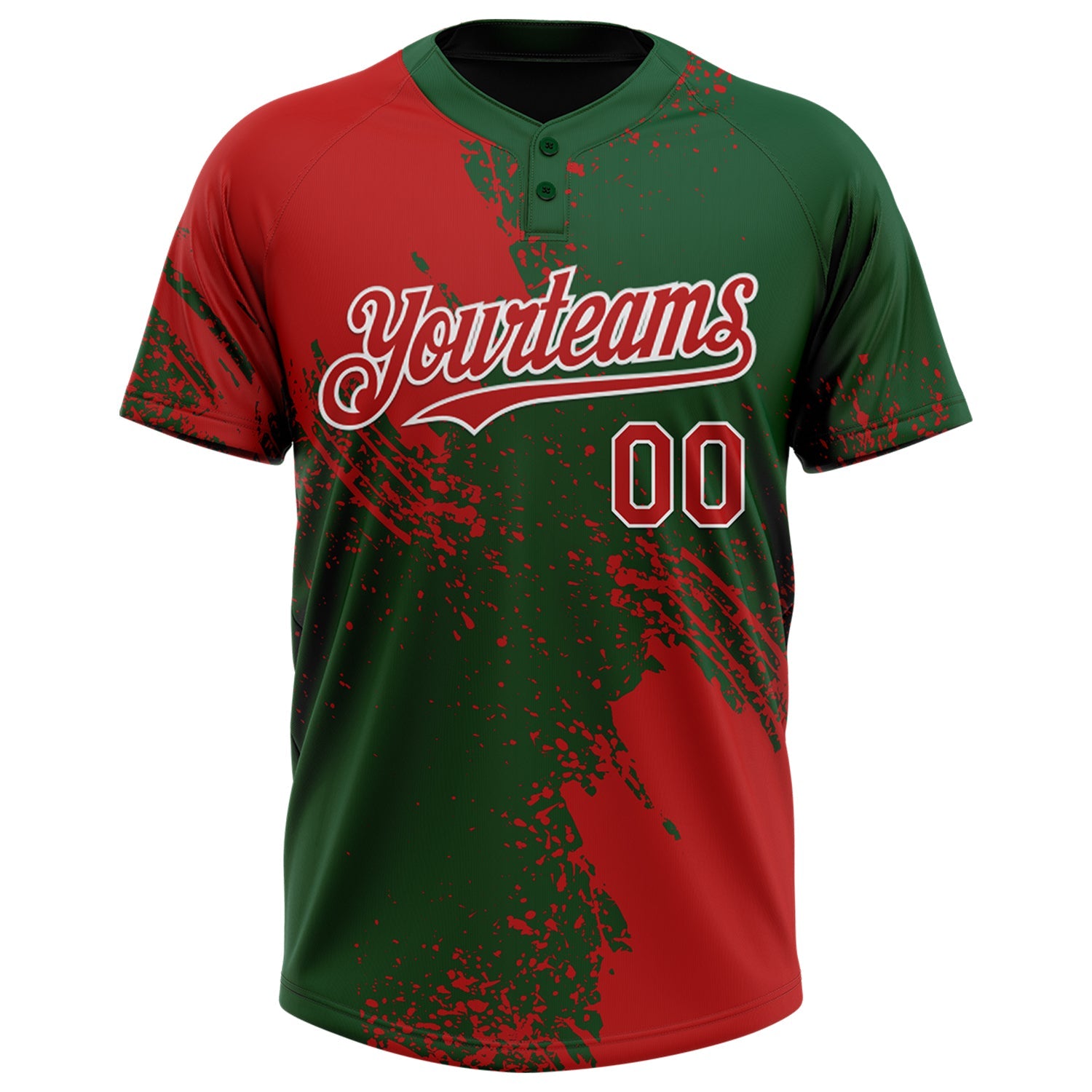 Custom Red Green-White 3D Pattern Abstract Brush Stroke Two-Button Unisex Softball Jersey view 2