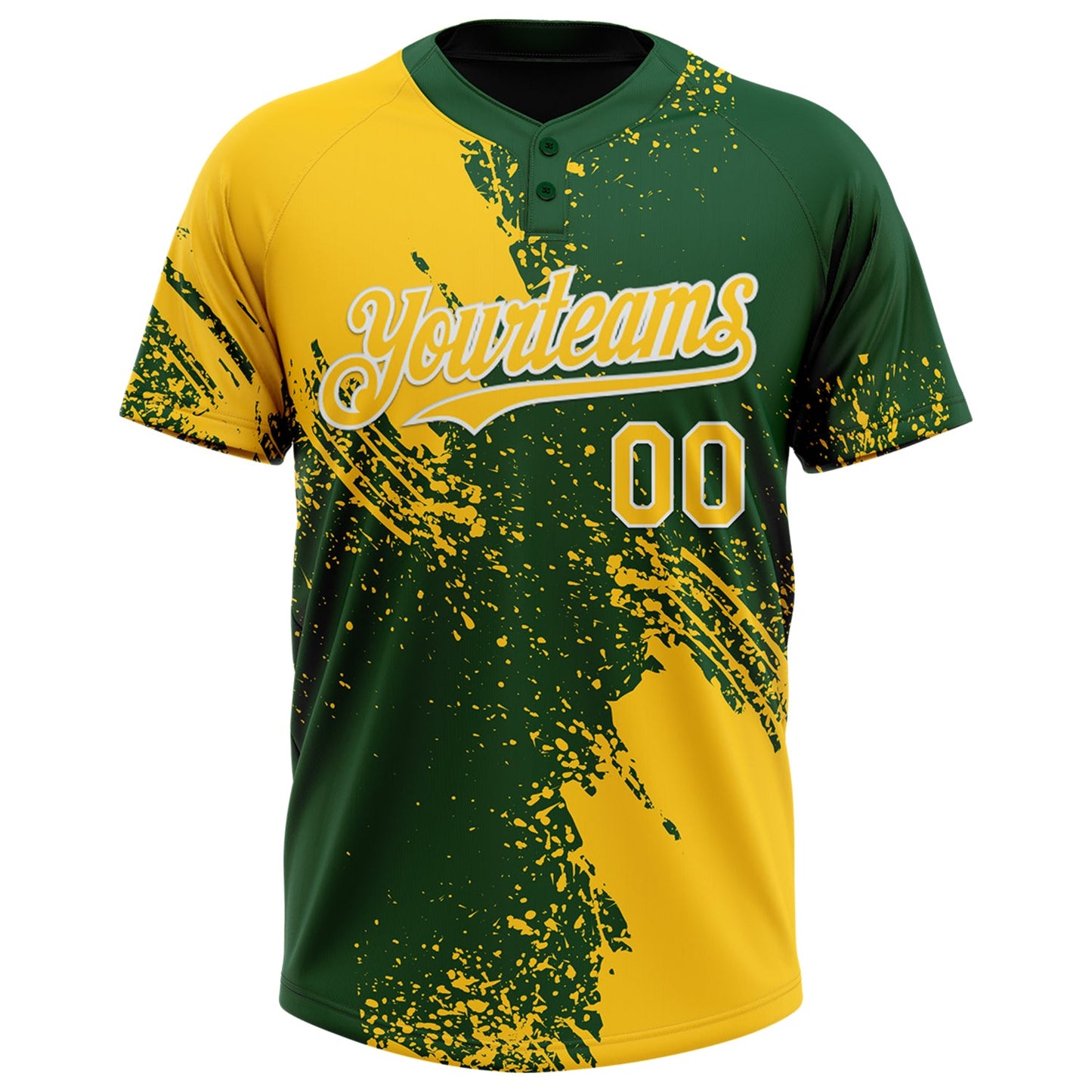 Custom Yellow Green-White 3D Pattern Abstract Brush Stroke Two-Button Unisex Softball Jersey view 2