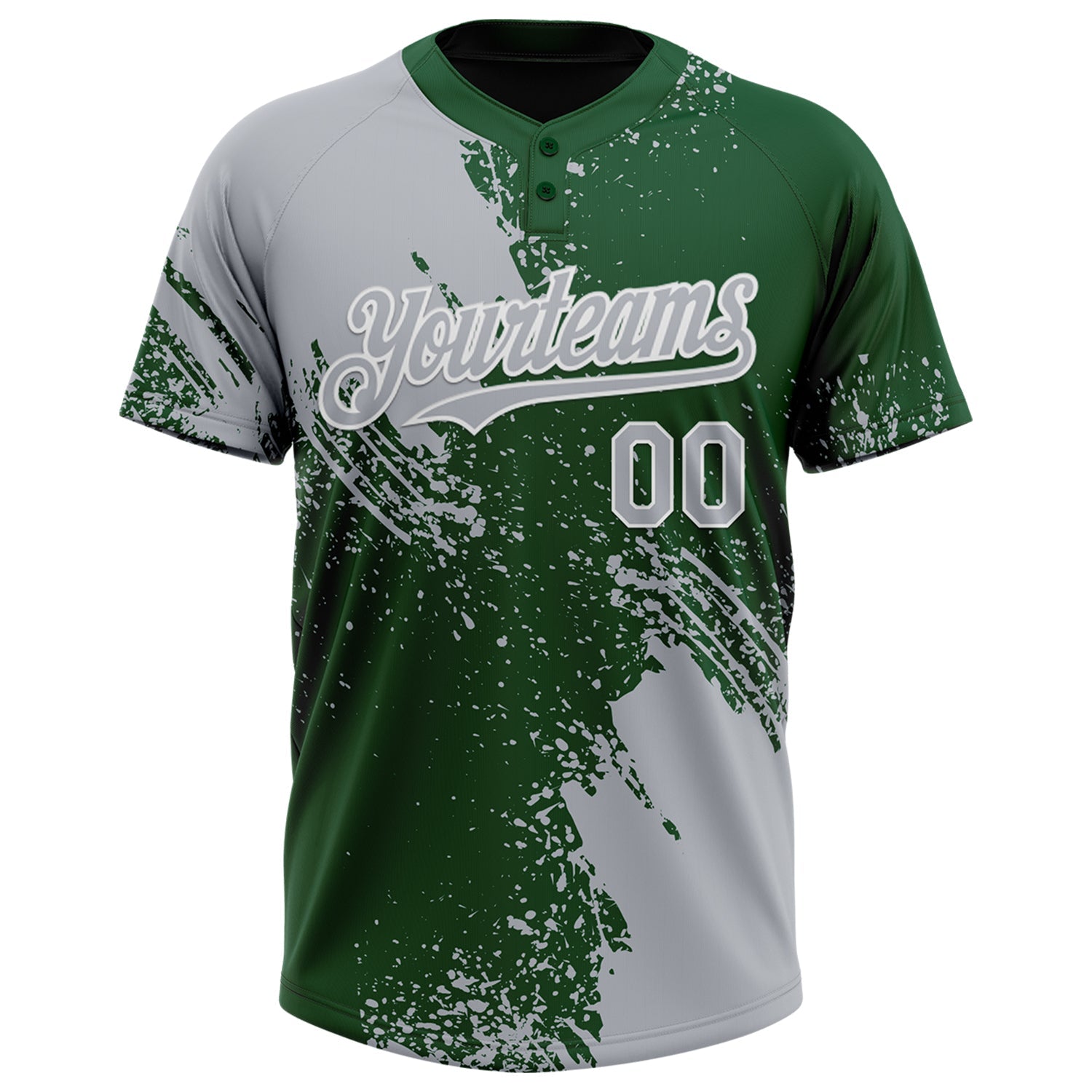Custom Gray Green-White 3D Pattern Abstract Brush Stroke Two-Button Unisex Softball Jersey view 2