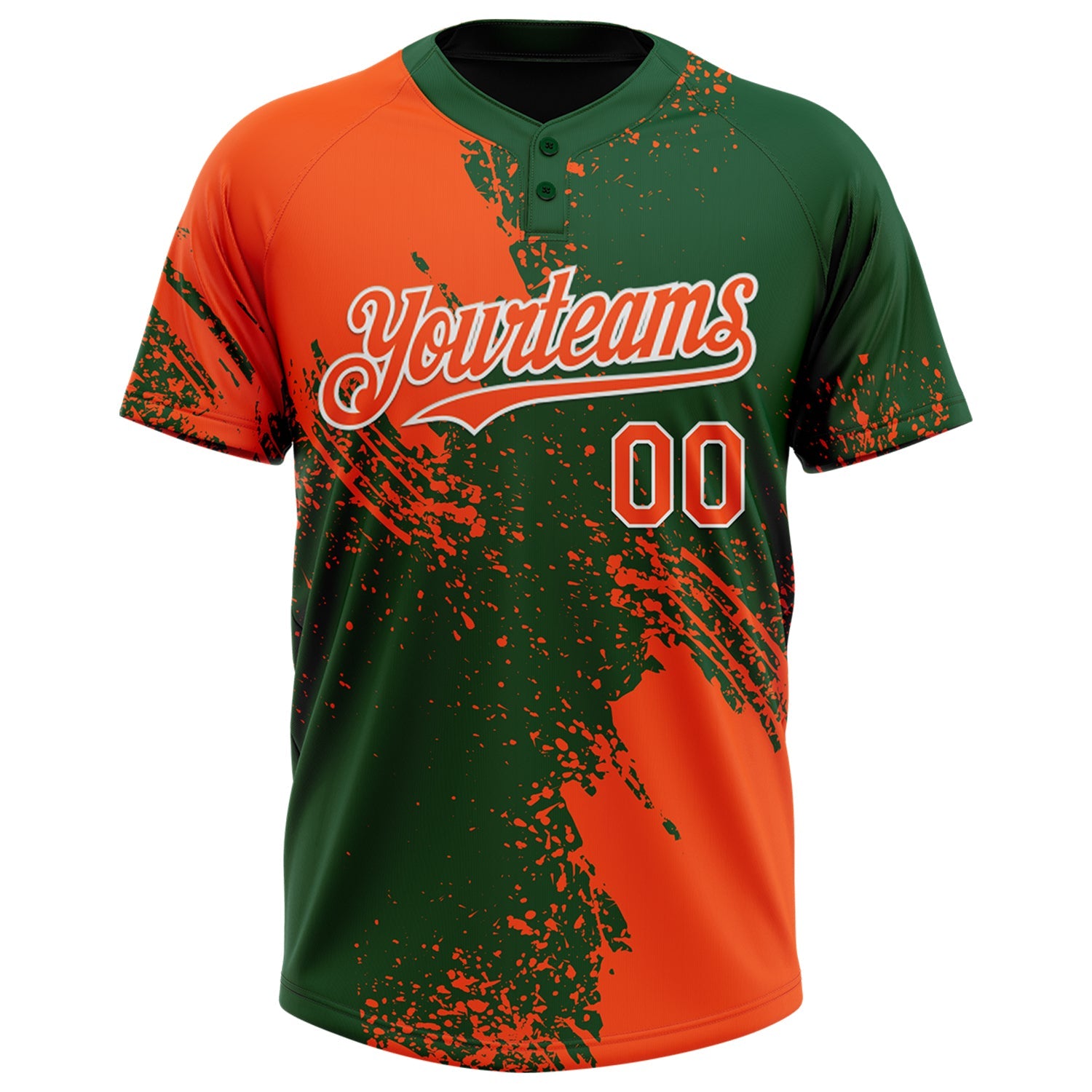 Custom Orange Green-White 3D Pattern Abstract Brush Stroke Two-Button Unisex Softball Jersey view 2