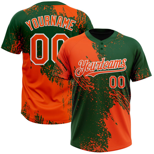 Custom Orange Green-White 3D Pattern Abstract Brush Stroke Two-Button Unisex Softball Jersey - Main View