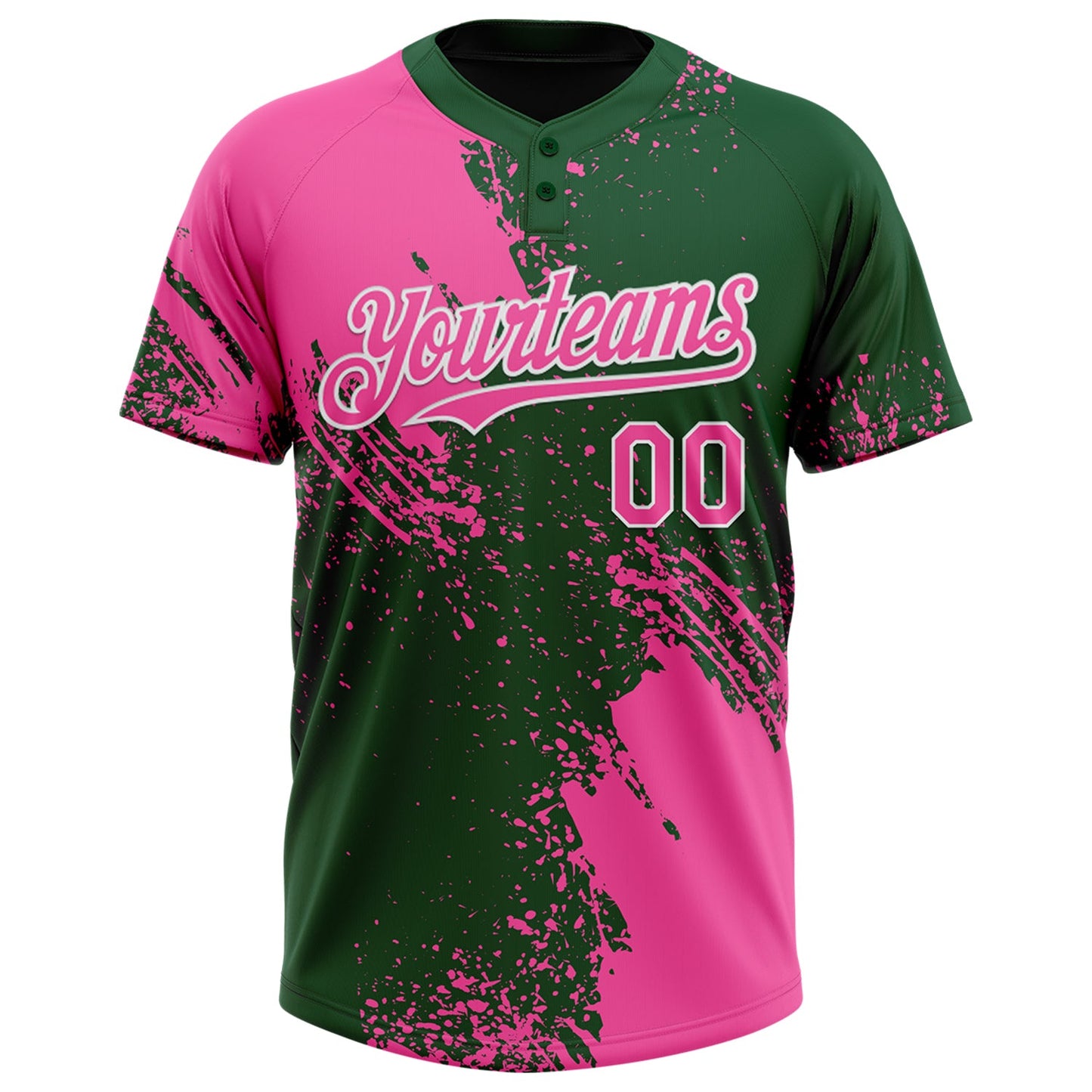 Custom Pink Green-White 3D Pattern Abstract Brush Stroke Two-Button Unisex Softball Jersey view 2