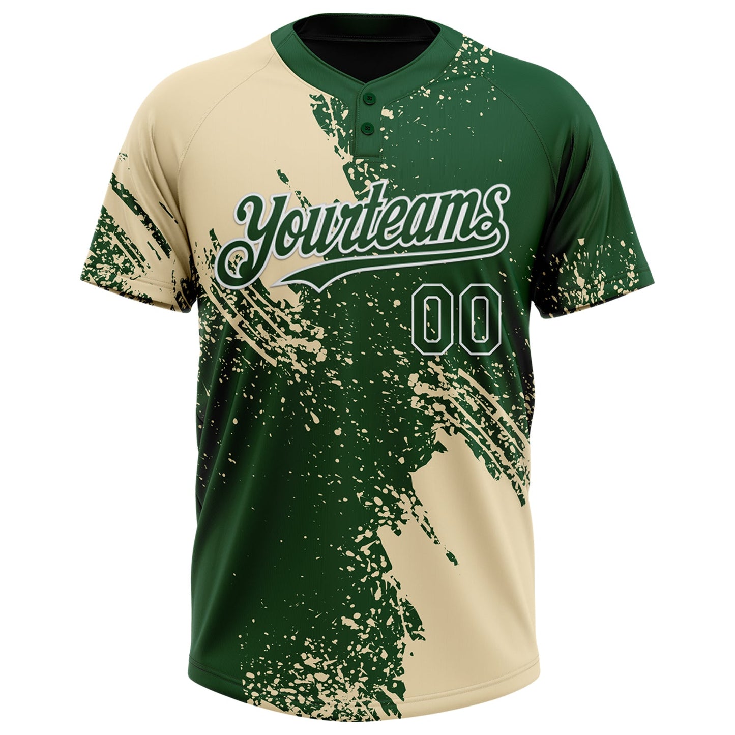 Custom Cream Green-White 3D Pattern Abstract Brush Stroke Two-Button Unisex Softball Jersey view 2