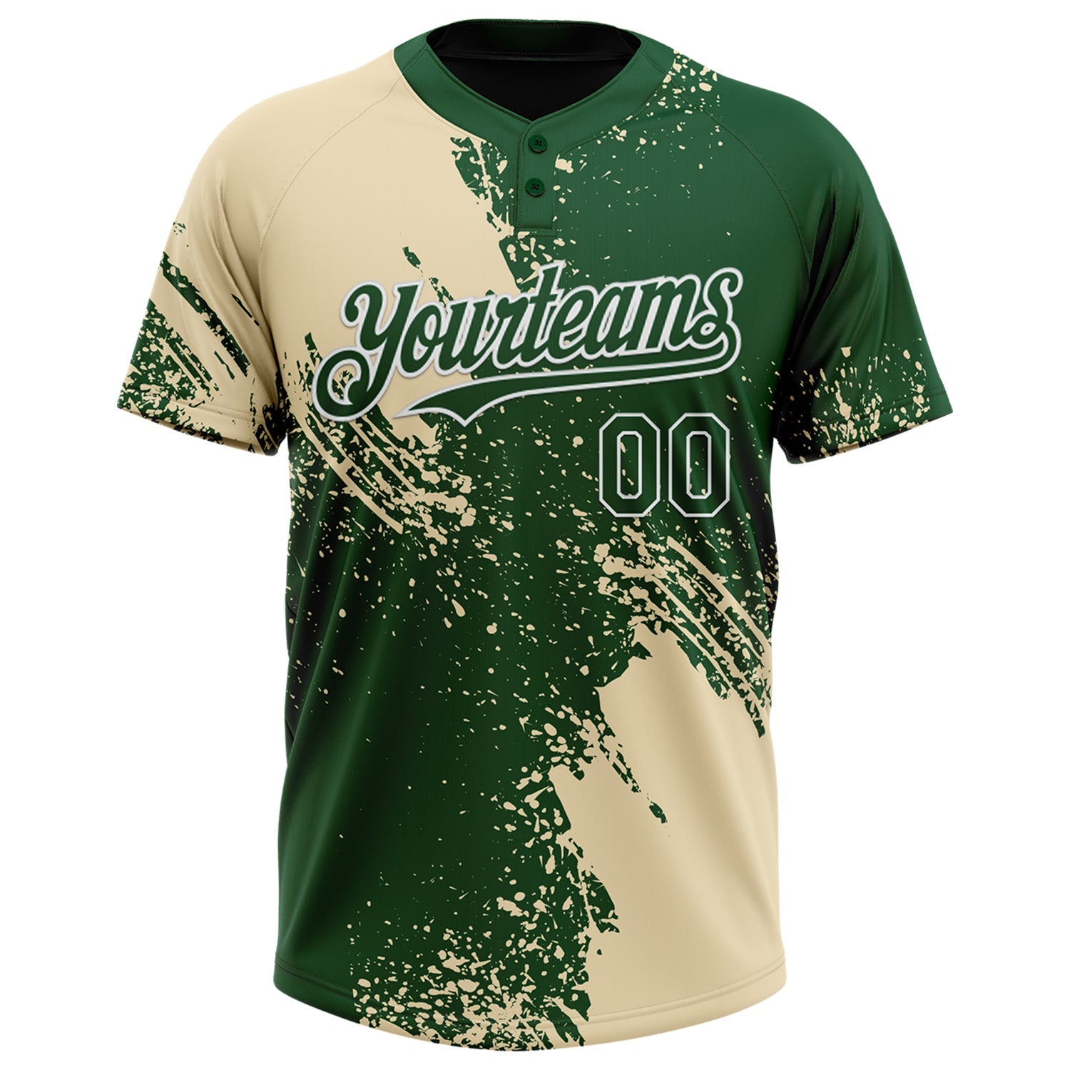 Custom Cream Green-White 3D Pattern Abstract Brush Stroke Two-Button Unisex Softball Jersey view 2