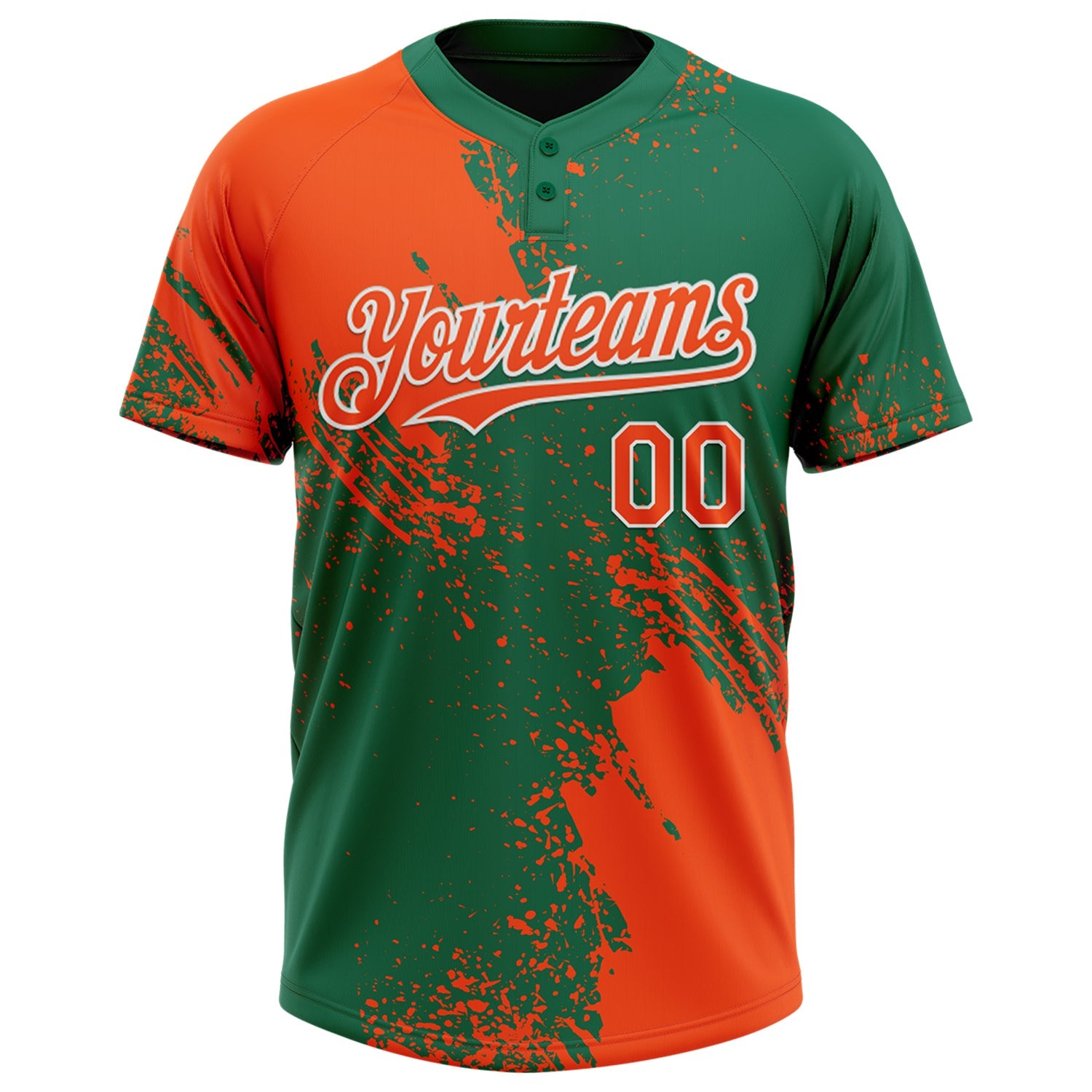 Custom Orange Kelly Green-White 3D Pattern Abstract Brush Stroke Two-Button Unisex Softball Jersey view 2