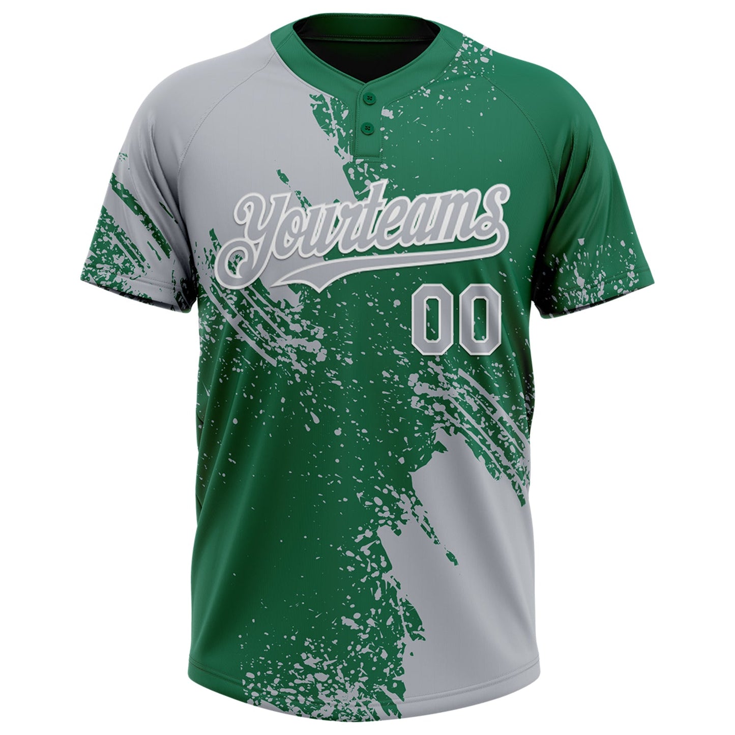 Custom Gray Kelly Green-White 3D Pattern Abstract Brush Stroke Two-Button Unisex Softball Jersey view 2