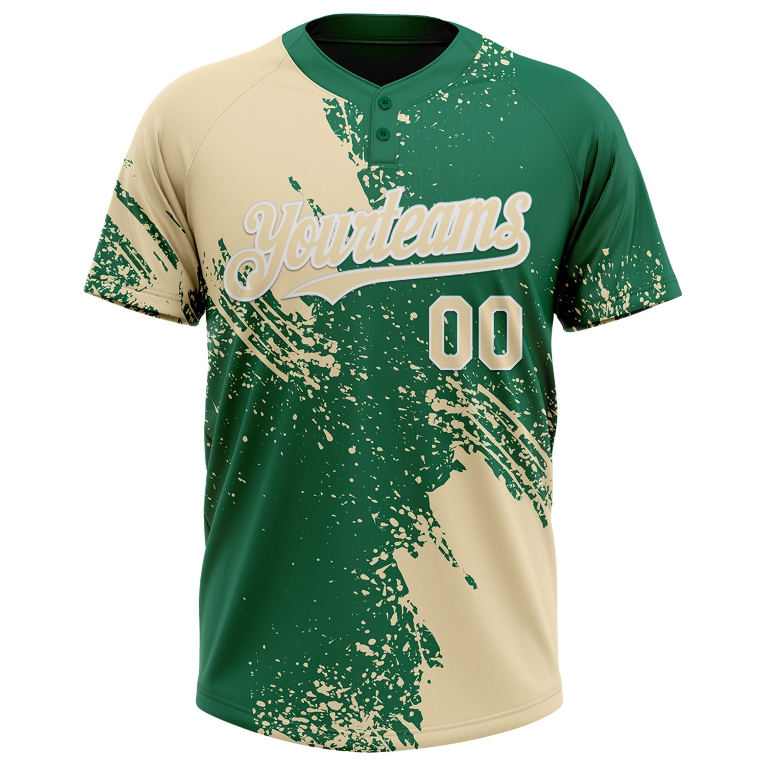Custom Cream Kelly Green-White 3D Pattern Abstract Brush Stroke Two-Button Unisex Softball Jersey view 2