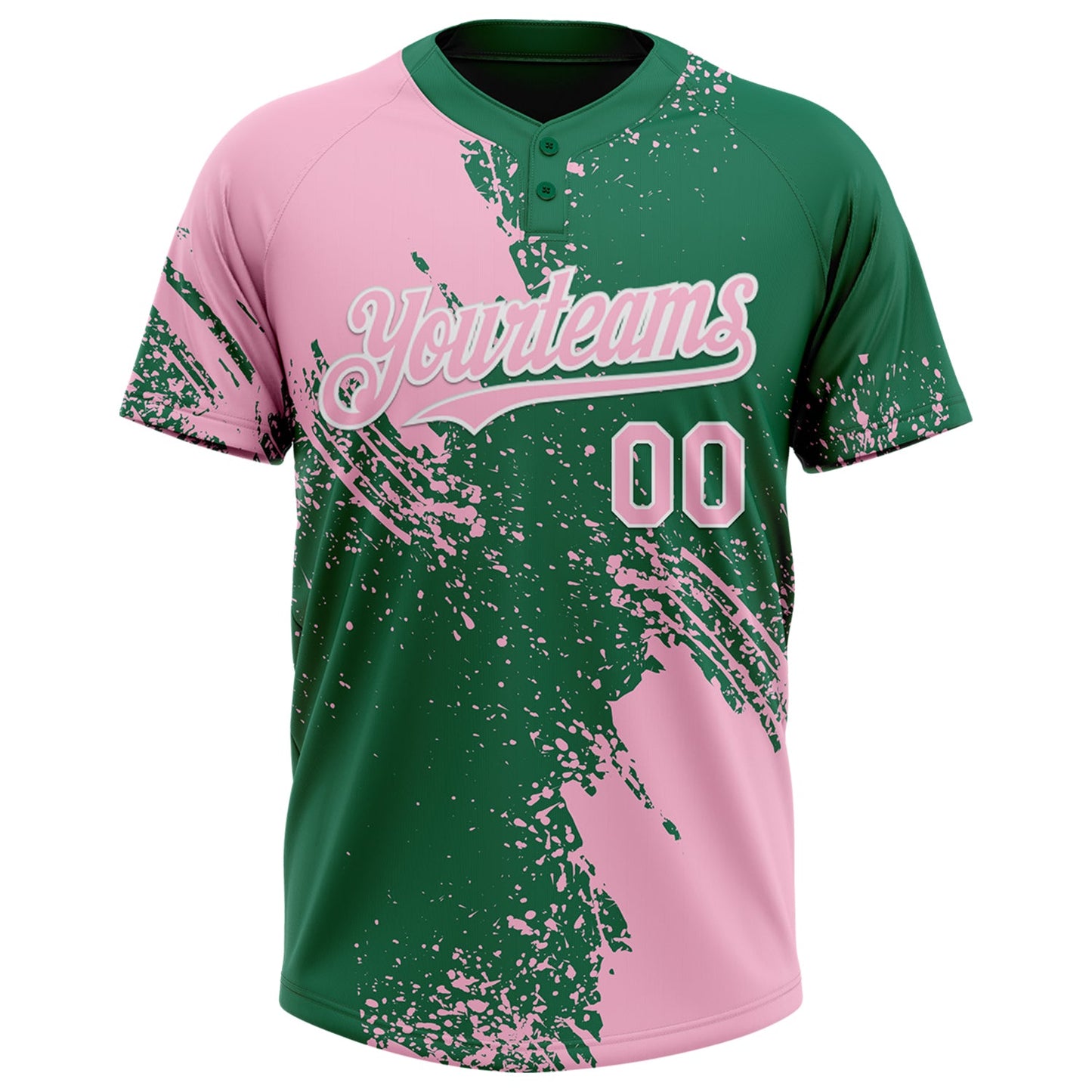 Custom Light Pink Kelly Green-White 3D Pattern Abstract Brush Stroke Two-Button Unisex Softball Jersey view 2