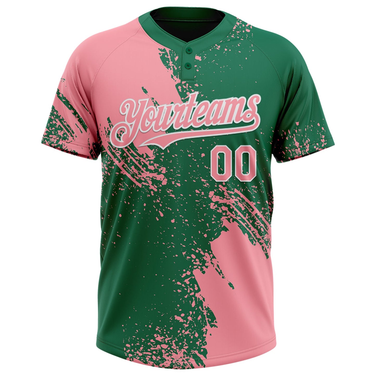 Custom Medium Pink Kelly Green-White 3D Pattern Abstract Brush Stroke Two-Button Unisex Softball Jersey view 2